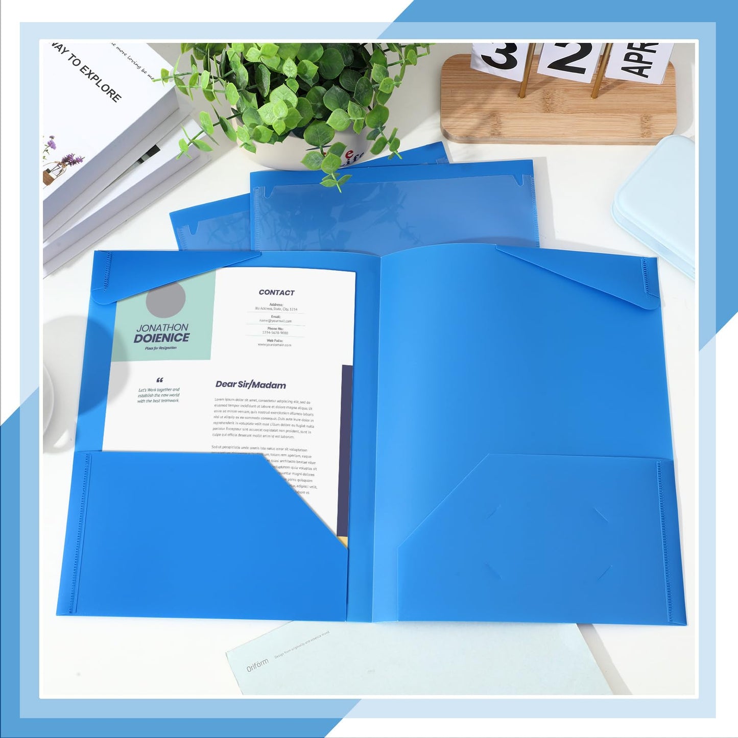 Henoyso 60 Pack Plastic Folders with Clear Front Pockets Bulk Heavy Duty File Folders with 2 Pockets and Card Slot for Student Teacher Back to School Supplies Office Presentation (Blue)