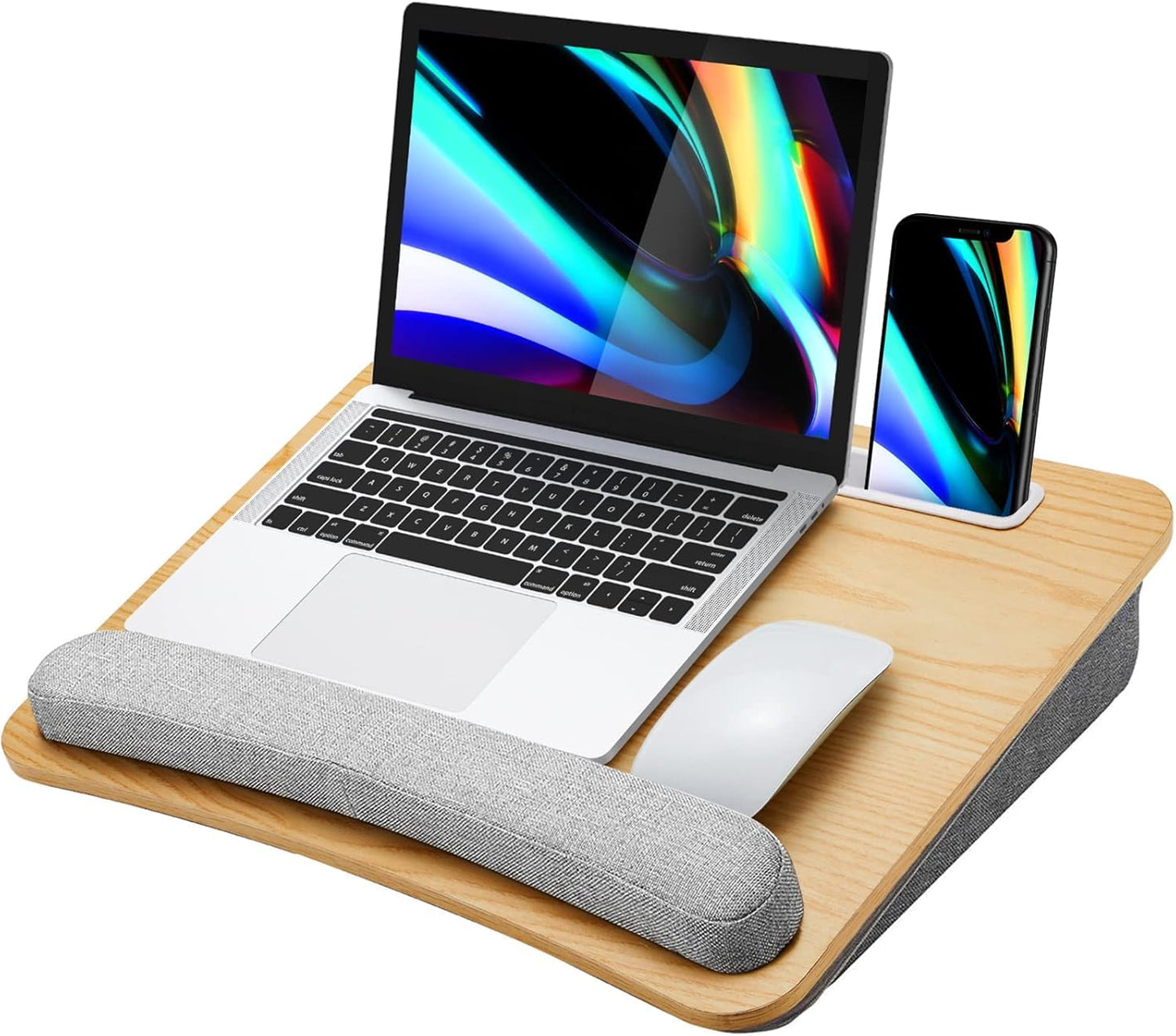 HUANUO Laptop Lap Desk - Portable Lap Desk with Pillow Cushion, Fits up to 15.6 inch Laptop, with Anti-Slip Strip & Storage Function for Home Office Students Use as Computer Laptop Stand - Light Wood