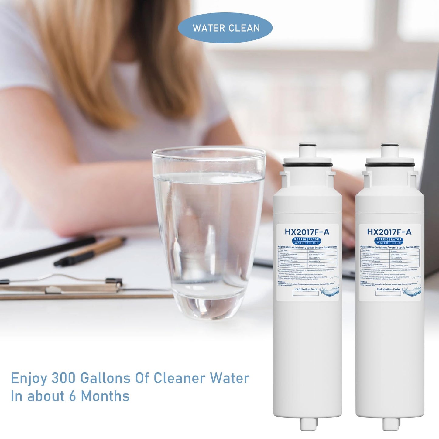 HX2017FR-A Water Filter Cartridge Compatible with Hisense HRF266N6CSE1, HRF266N6CSE, HRF209N6CSE, HRF254N6TSE, HRF254N6DSE Twist-In Models, 2 Pack