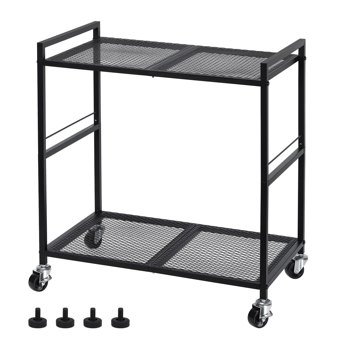 OYEAL Computer Tower Stand, PC Tower Stand Metal Rolling Cart Holds up to 40lbs, 2 Tier Mobile Printer Stand with Storage Under Desk for Home & Office, Black