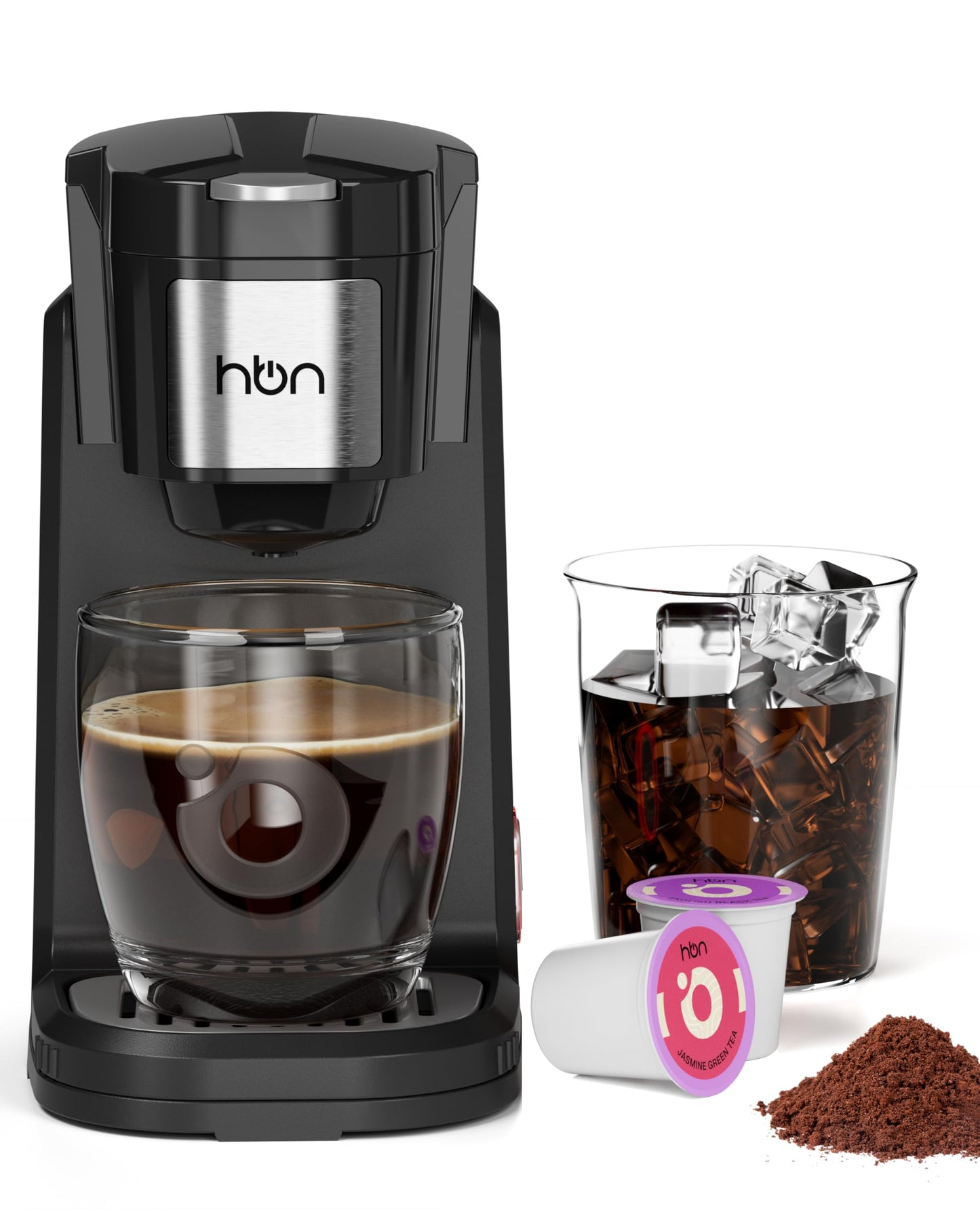 HBN Single Serve Coffee Maker for K-Cup & Ground Coffee, Fast Brew One Cup Coffee & Tea Machine with 10oz Stainless Steel Tank, Compact Design Capsule Coffee Machine, Black