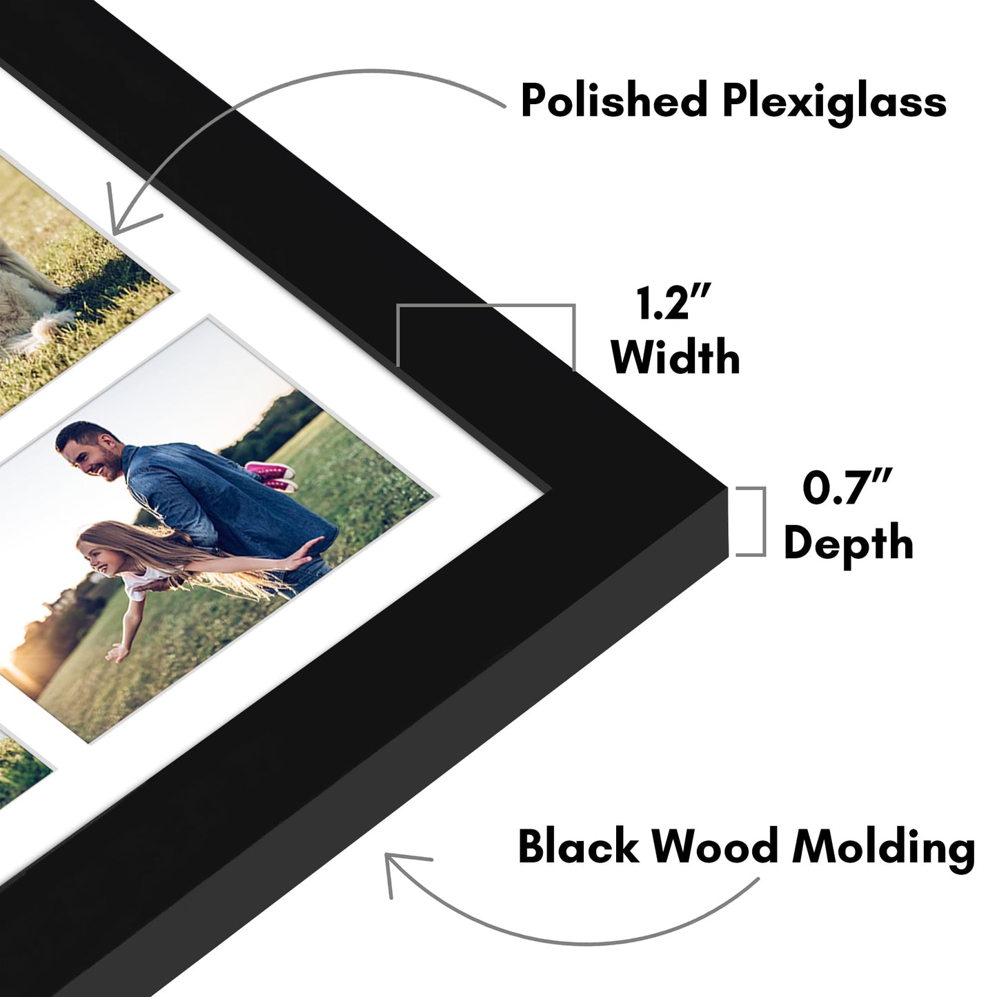 Americanflat 20x20 Collage Picture Frame with Polished Plexiglass - Multi Picture Frames Fit One 8x10, Four 5x5 and Six 4x6 Photos or Use as One 20x20 Frame - Signature Collection - Black