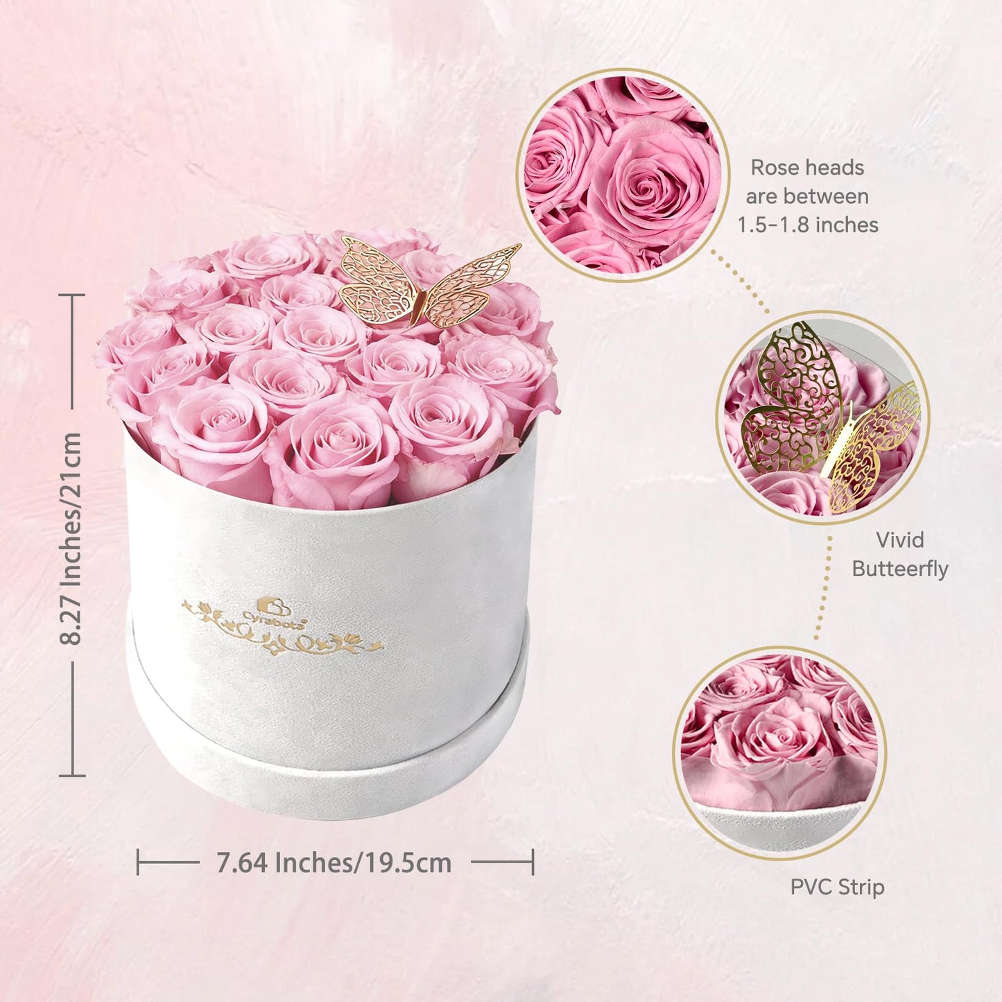 Cyrabota 16 Pink Preserved Flowers in Round Gift Box, Forever Flowers Eternal Roses for Mother's Day, Birthday, Anniversary, Valentine's Day Gifts for Women Light Pink