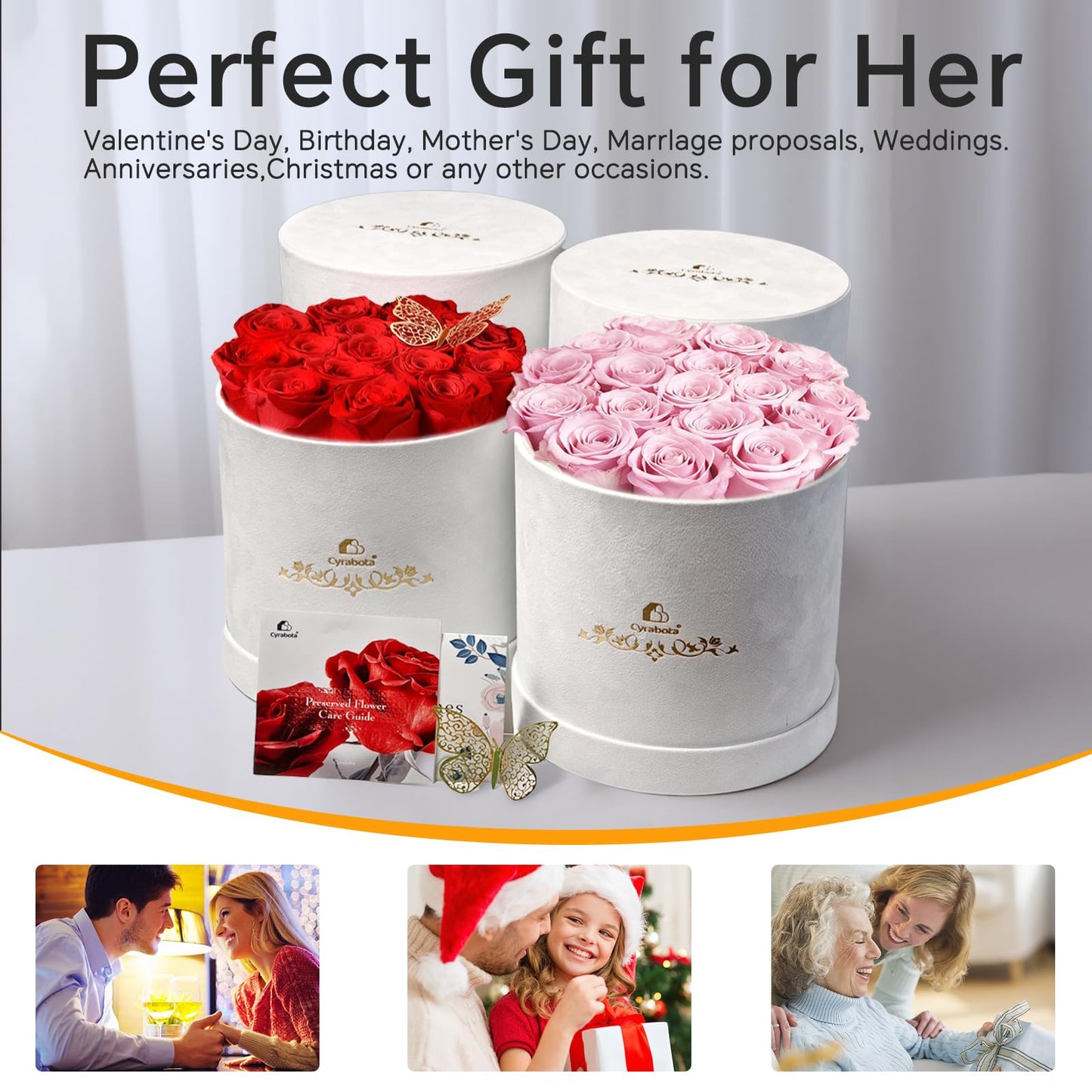 Cyrabota 16 Pink Preserved Flowers in Round Gift Box, Forever Flowers Eternal Roses for Mother's Day, Birthday, Anniversary, Valentine's Day Gifts for Women Light Pink