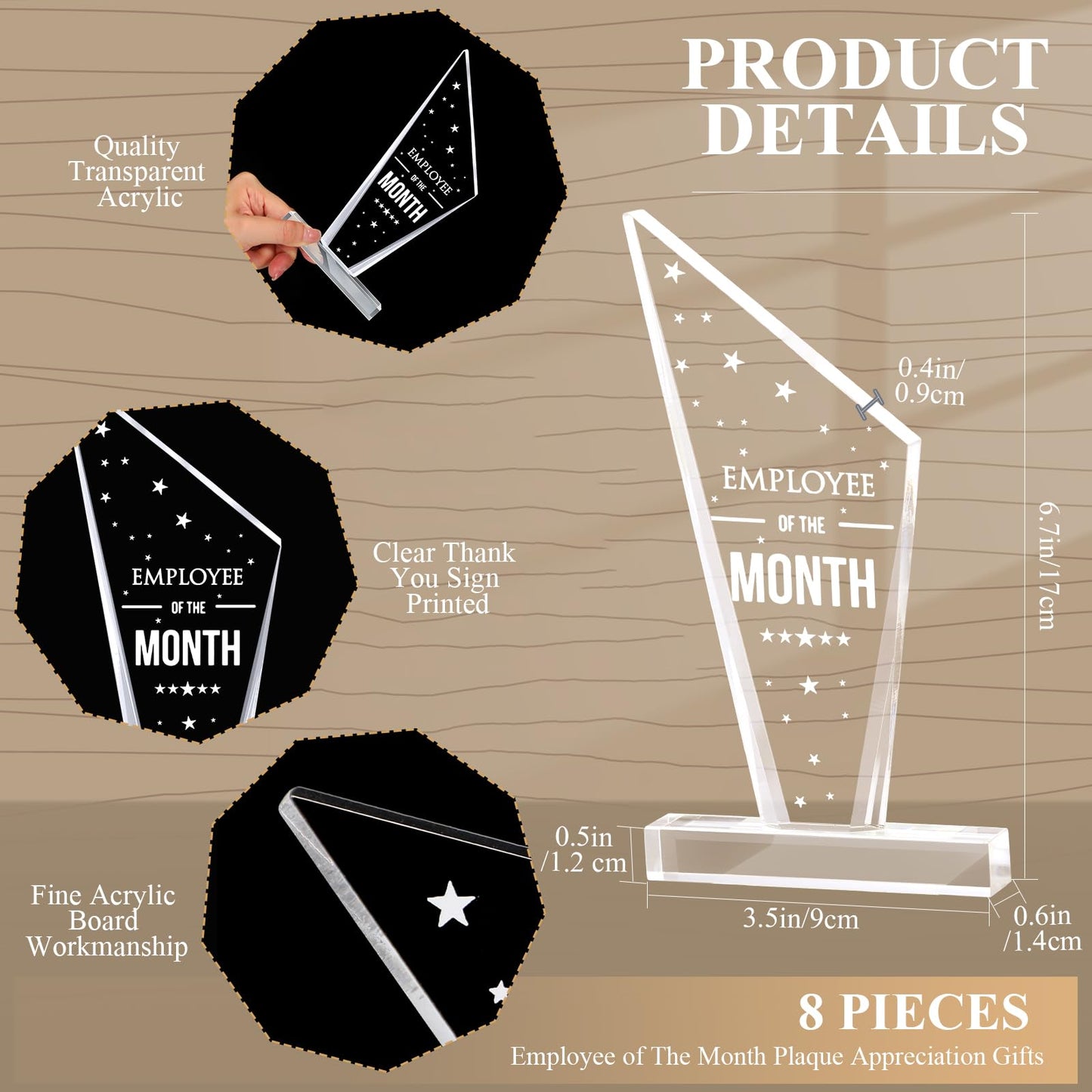Roowest 8 Pcs Employee of The Month Plaque Trophy Employee Month Appreciation Award Gifts Bulk Coworker Acrylic Trophy Reward Sign Keepsake for Teacher Nurse Colleague Staff Volunteer Team Office