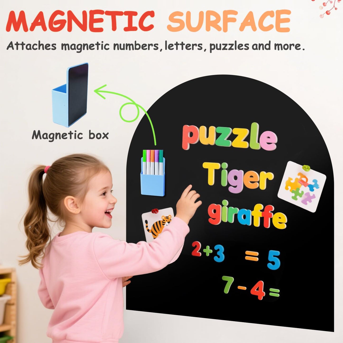 OMKSIH Magnetic Wall Decal 40x32 Inches Black Magnetic Wall Decal Arch Chalkboard with Multiple Accessories for Home Playroom