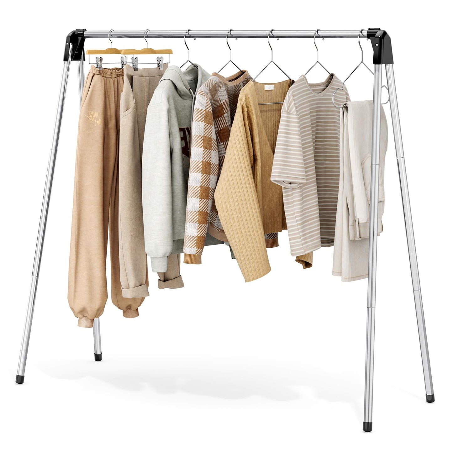 Clothes Drying Rack, Foldable Drying Rack Clothing, Stainless Steel Laundry Rack, Free-Standing, Indoor Outdoor Use with Travel Friendly Design, Collapsible for Home, Camping, Theater, RV Use, Black