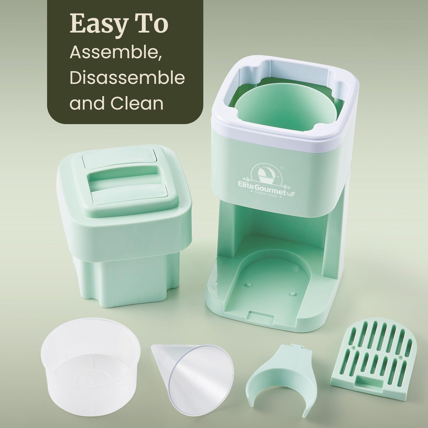 Elite Gourmet Snow Cone & Shaved Ice Maker, ESI2215M, Refreshing Slushies, Margaritas, Boba Drinks, Snow Cone & Holder and Ice Mold, Use Cubed & Bagged Ice, Stainless Steel Shaving Blade, Mint