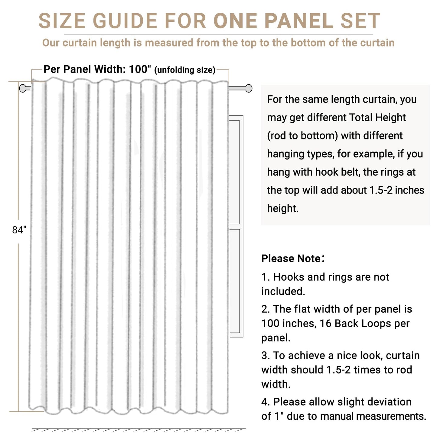 100% Blackout Shield Linen Blackout Sliding Door Curtains for Living Room, Back Tab/Rod Pocket Thermal Insulated Curtains for Sliding Glass Doors, 1 Panel Set, 100" W x 96" L, Cream