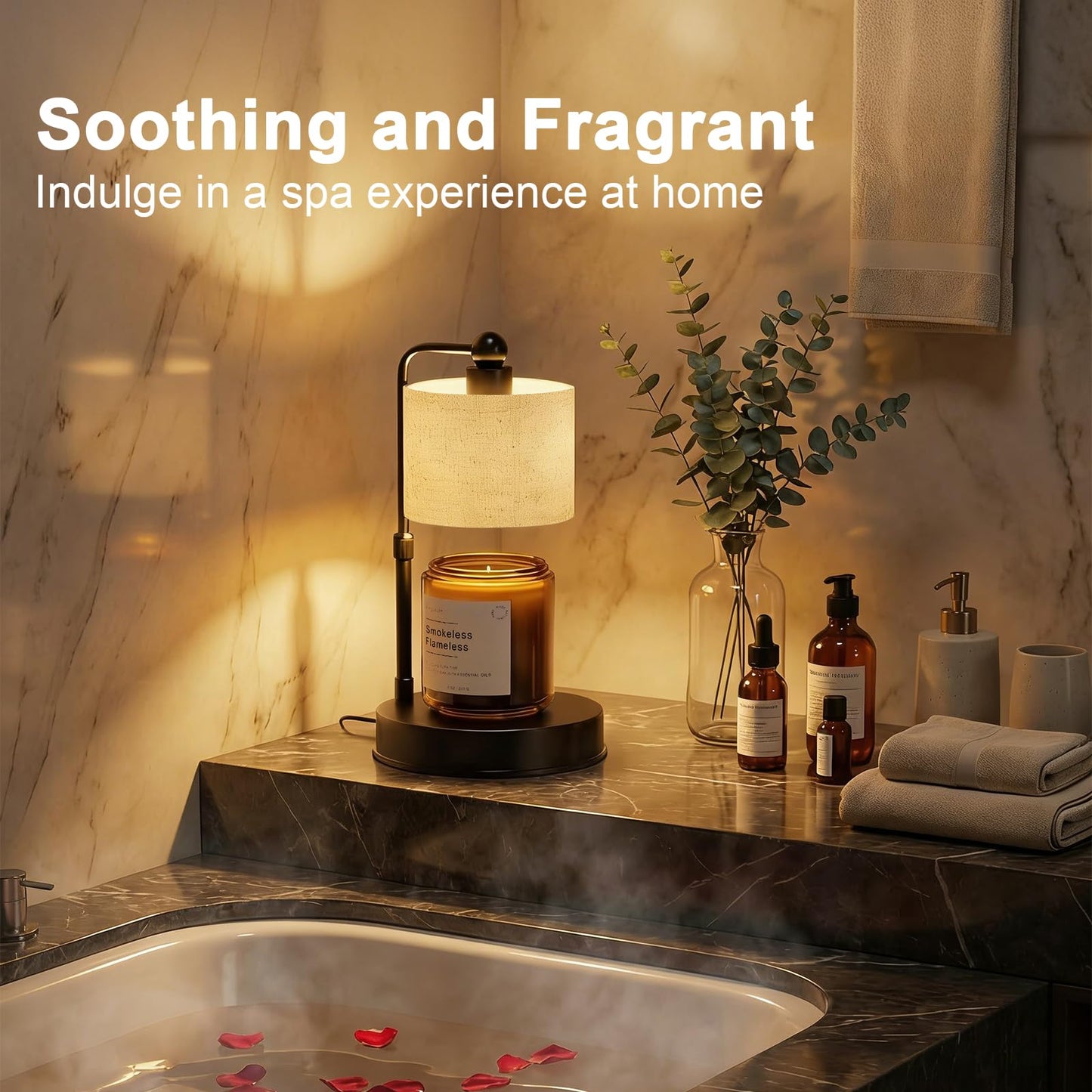 Bingyouth Candle Warmer Lamp with Timer, Modern Farmhouse Candle Warmer, Height Adjustable & Dimmable Electric Candle Warmer Lamp, Includes 2 Bulbs, Birthday Gift for Women, Mom, Housewarming - Flaxen