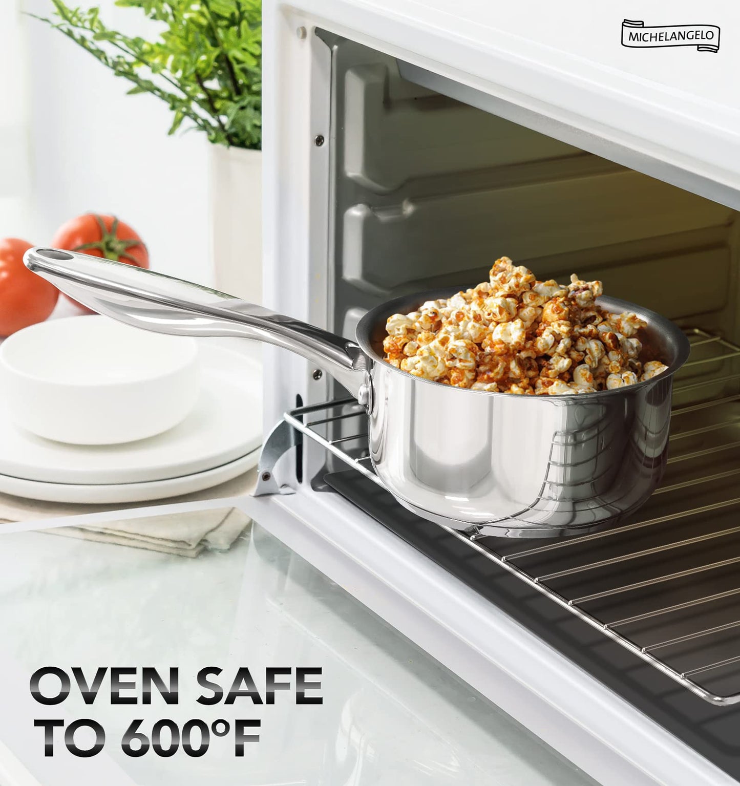 MICHELANGELO Stainless Steel Saucepan Set 1Qt & 2Qt, 18/10 Stainless Steel Pot Set, Induction Saucepan with Glass Lid, Dishwasher & Oven Safe (No Coating & Non-toxic)