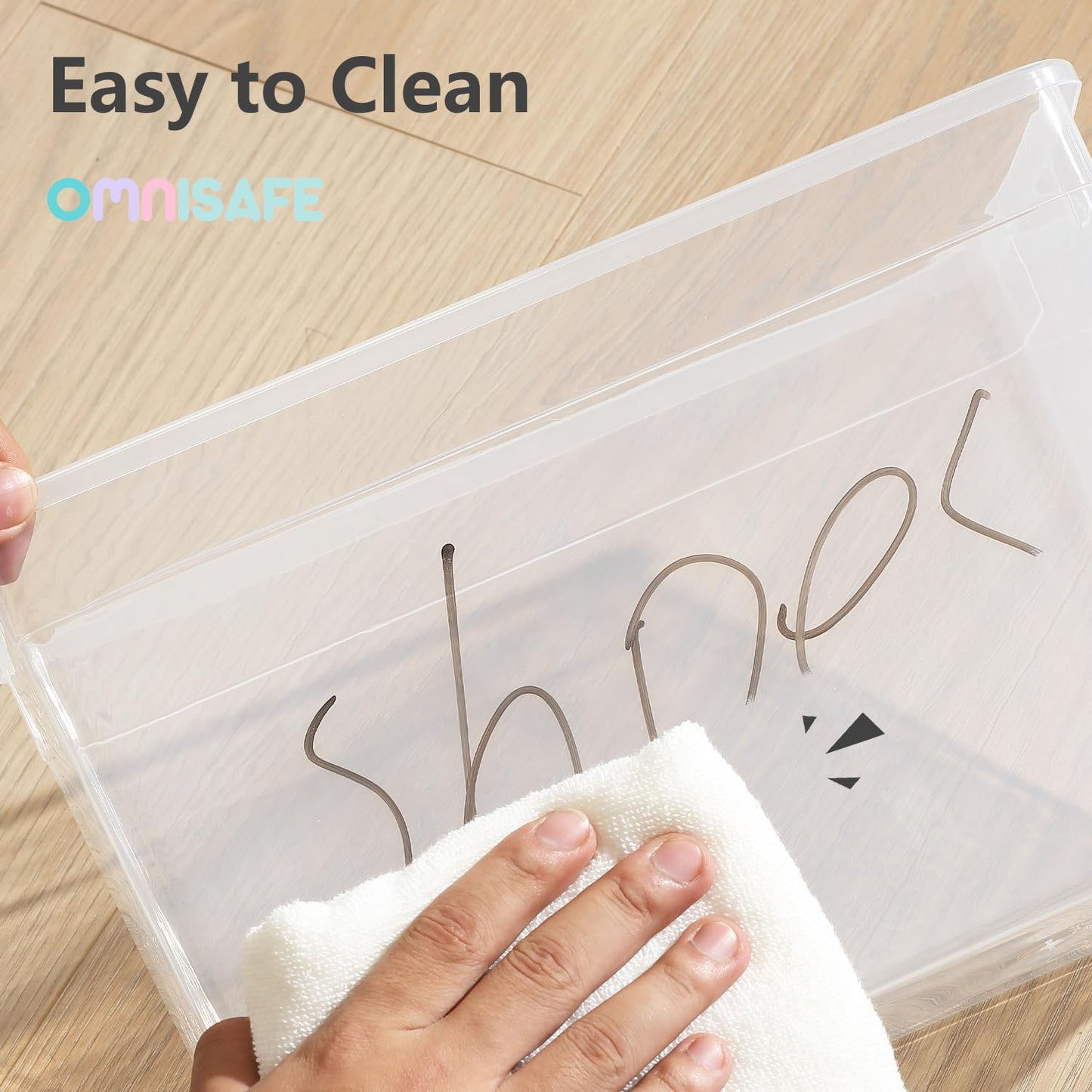 OMNISAFE Stackable Plastic Storage Shoebox, BPA-Free Nestable Container with Latching Lid to Organize Shoes, See-Through Box for Home and Office, Multi-Purpose Clear Bins (12 Pack 6 Quart)