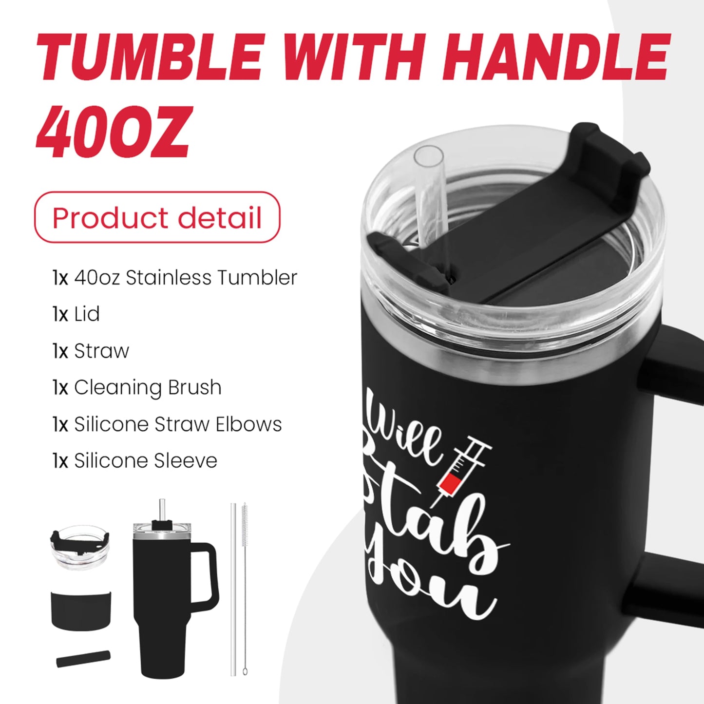 SANDJEST Nurse Gifts I Will Stab You Tumbler with Handle 40oz Stainless Steel Insulated Coffee Cup Funny Nurse Week Present, Nursing School Graduation, Appreciation Gifts for RN Nurses