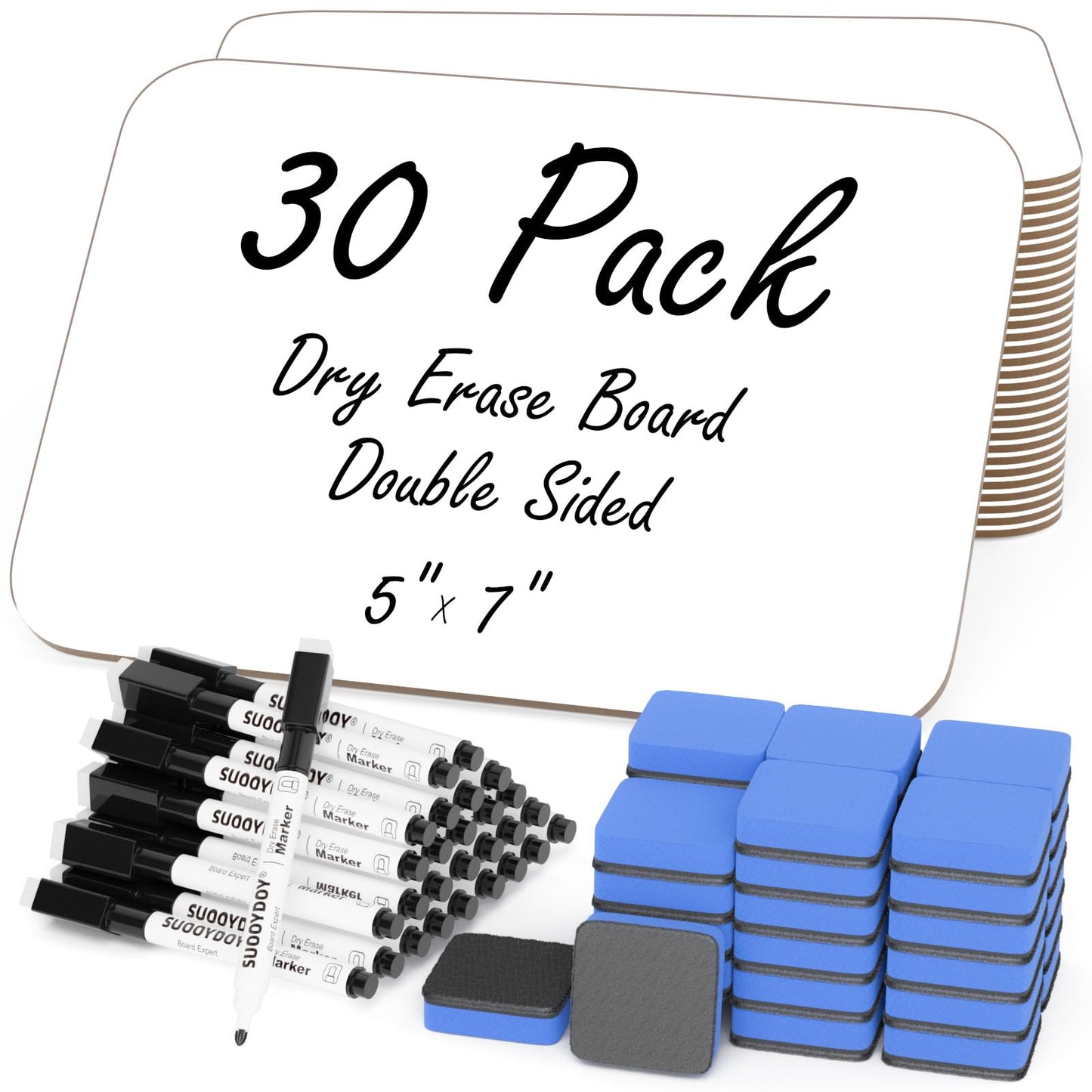 30 Pack Small White Board Dry Erase 5x7 Inch Mini Whiteboard Small Dry Erase Board with Markers Erasers Double Sided Dry Erase Lapboards for Students Teachers School Supplies Meeting Voting (30)