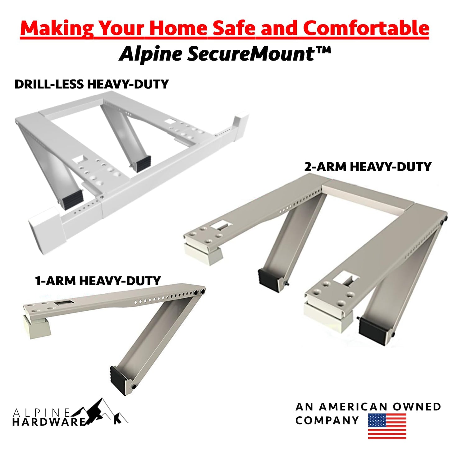 Alpine Hardware American Owned Universal Window Air Conditioner & Heat Pump Bracket Heavy-Duty Window AC Support-Support Air Conditioner Up to 180lbs for 12000 BTU AC to 24000 BTU AC Units Heavy Duty