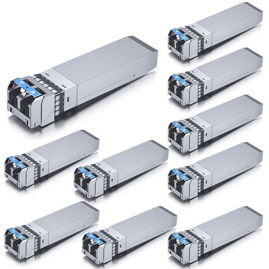 10Gtek 10GBase-LR SFP+ Transceiver, 10G 1310nm SMF SingleMode Fiber Optic Module, 10km, for Cisco SFP-10G-LR, Meraki MA-SFP-10GB-LR, Ubiquiti UniFi UF-SM-10G, Fortinet, Mikrotik and More, Pack of 10