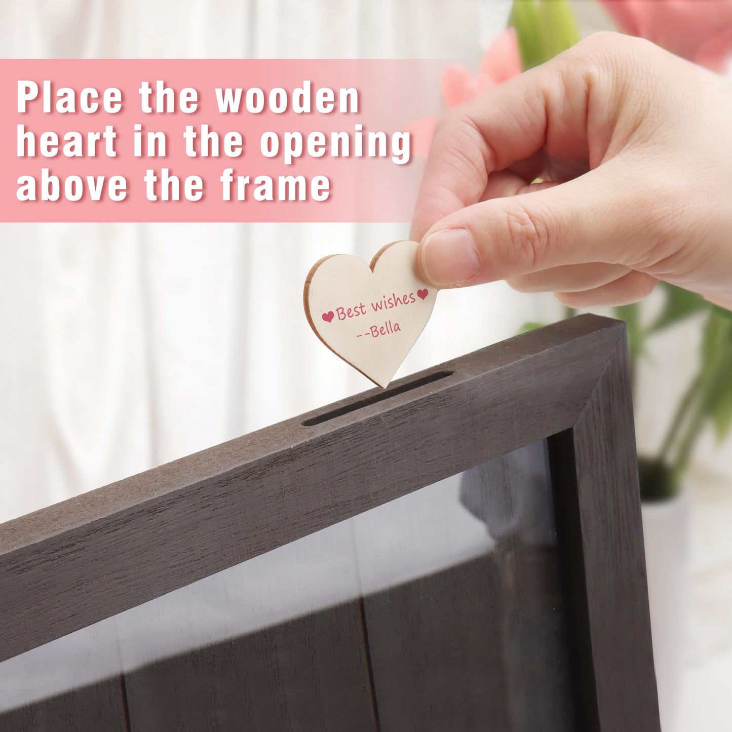 SELEAD Solid Wood Wedding Guest Book Alternative - Rustic Drop Top Picture Frame Sign with Chalkboard, 100pcs Wooden Hearts, Storage Box - Wedding Reception for Party Anniversary Birthday