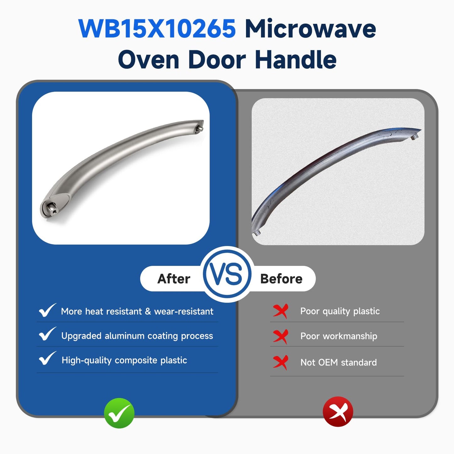 Upgraded WB15X10265 Door Handle Replacement Compatible with GE JNM1951SR1SS DVM1950ER2ES, WB15X10265 Microwave Door Handle Replace WB15X10260 WB15X10266 WB15X10264 AP5618277 2443838 AH3510619