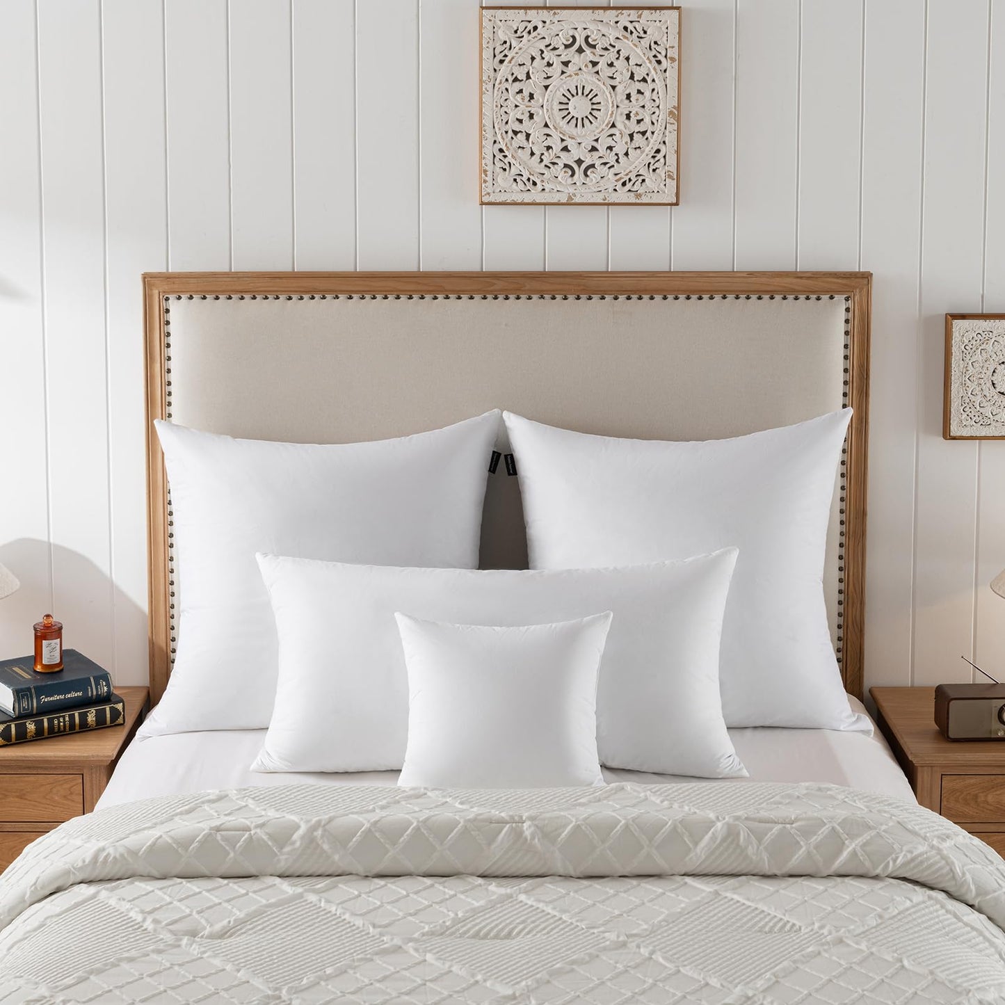 basic home® Queen Size Goose Feather & Down Bed Pillow - 100% Odorless Sleep Pillow for Neck Support & Cooling Comfort - 233TC Cotton Cover with Anti-Poke Liner Queen 20x28 inch