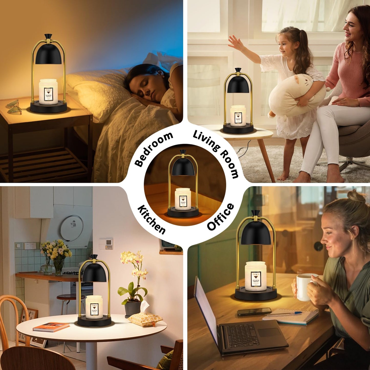 Hong-in Candle Warmer Lamp with Timer & Dimmable, Cozy Birthday Gift for Women Mom, Modern Home Decor House Warming Gifts Wax Melt Warmer for Jar Candles with 2 Bulbs (Black)