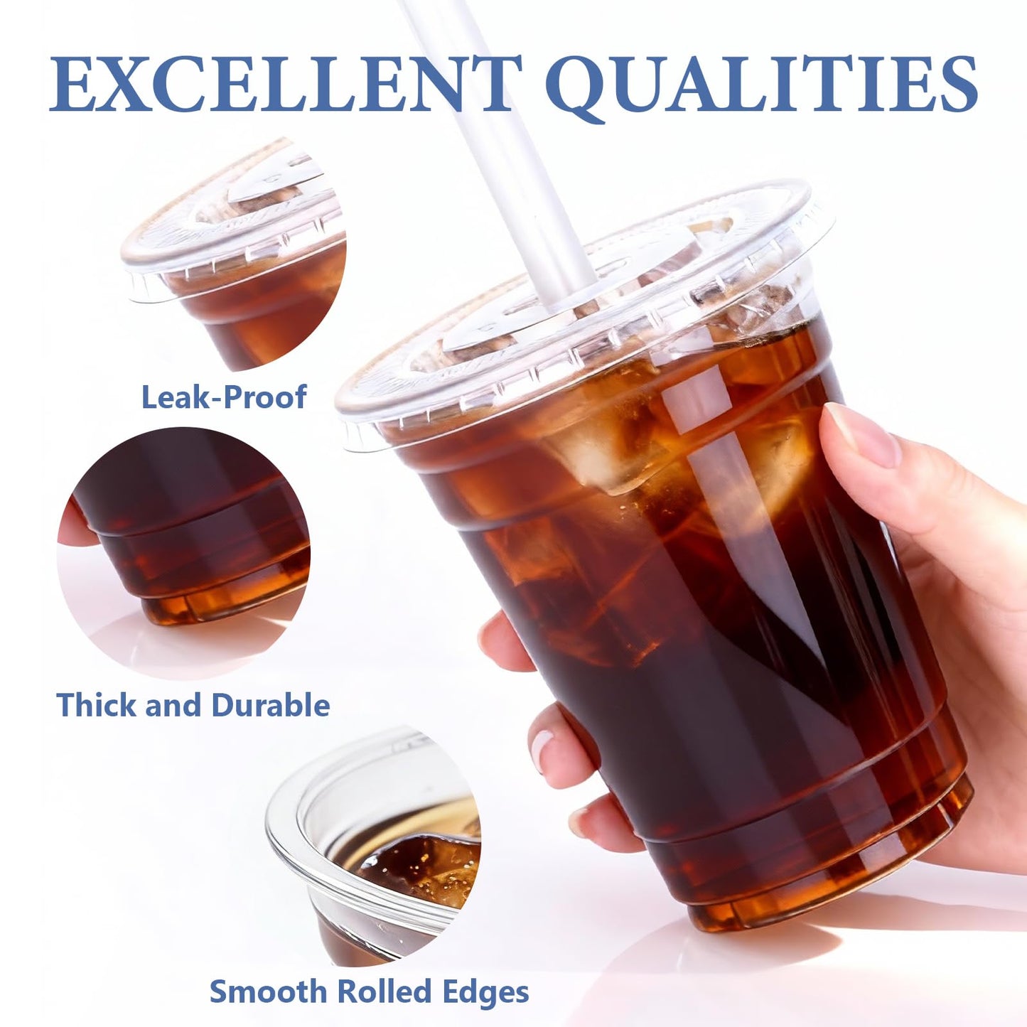 SAEUYVB 200 Pack - 16 oz Clear Plastic Cups with Lids and Straws,Disposable Iced Coffee Cups with Lids for Smoothie,Milkshake,Cold Drinks,Sturdy&Food Safe Disposable Clear Plastic Cups