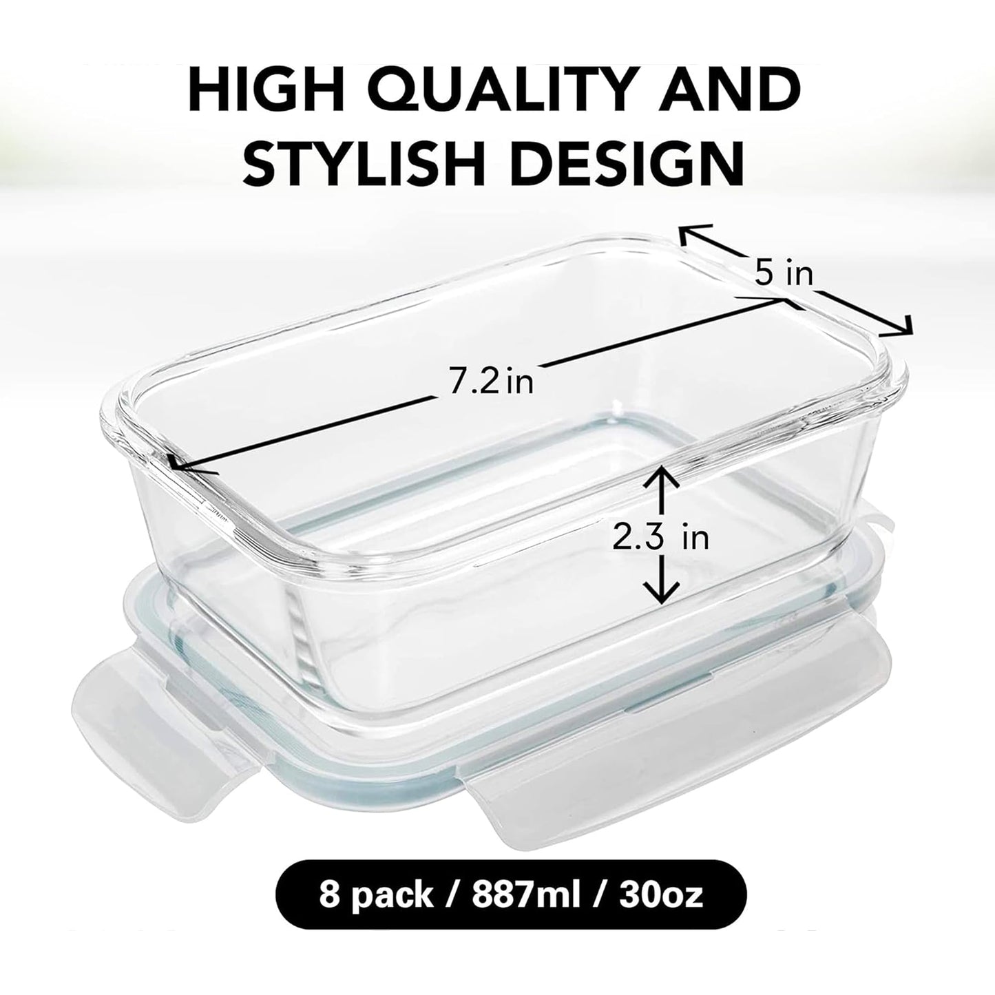 Razab 16 Pc (Set of 8) 30 Oz Glass Meal Prep Containers with Lids, Airtight Large Glass Food Storage Containers, Reusable Leak Proof BPA Free, Freezer to Oven and Dishwasher Safe