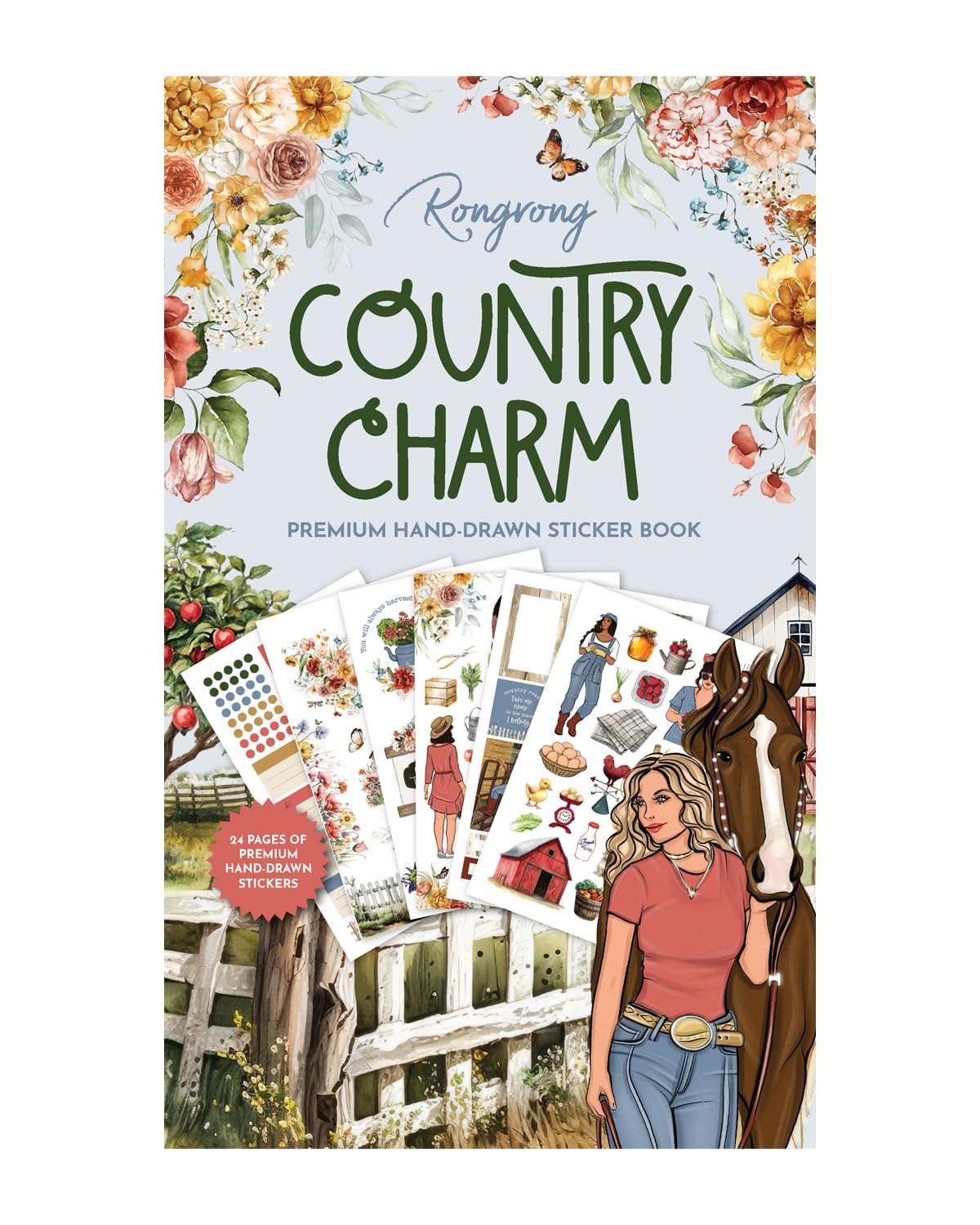 Rongrong Country Charm Planner Sticker Book for Planners, Calendars and Journals – Premium Quality Hand Drawn Perfect for Lovers of The Countryside – Scrapbook Accessories – 24 Pages
