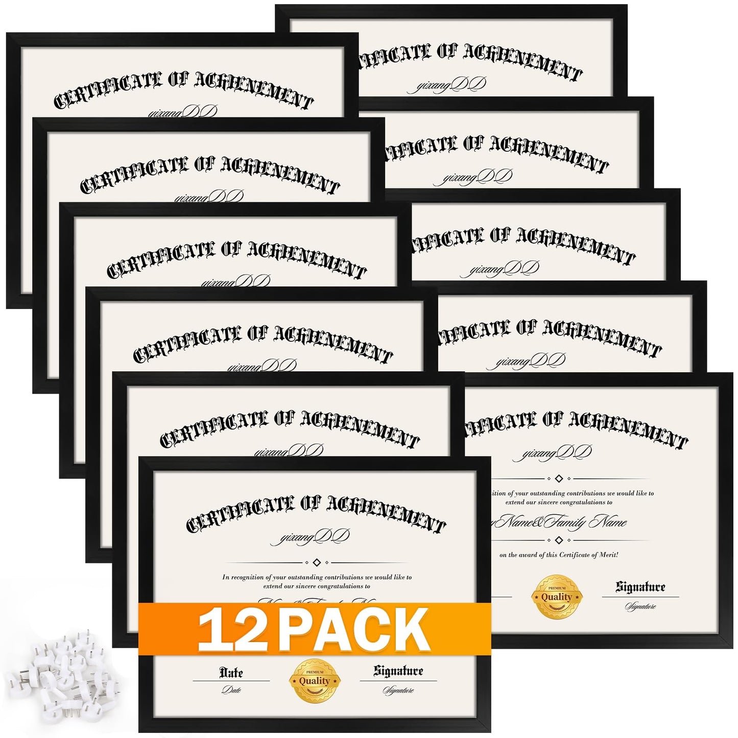 YixangDD 12 Pack Certificate Frames 8.5 x 11, College Diploma Frame with Clear Plexiglass, Black Degree Document Frame for Wall and Tabletop Display