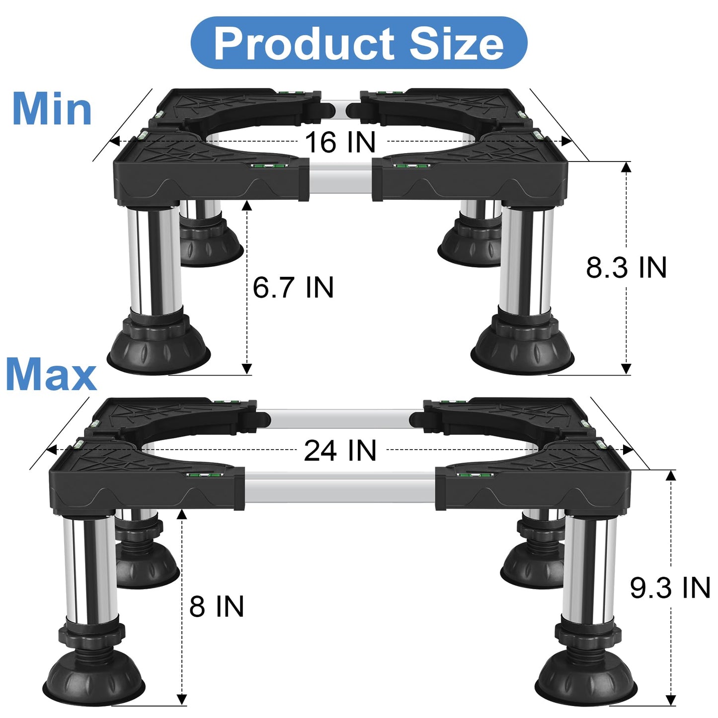 ToLanbbt Mini Fridge Stand Adjustable Height 8.3"-9.3" Washer and Dryer Stand Base with 4 Strong Feet Washing Machine Universal Stand Pedestal for 16"-24" Furniture Portable Appliance Black