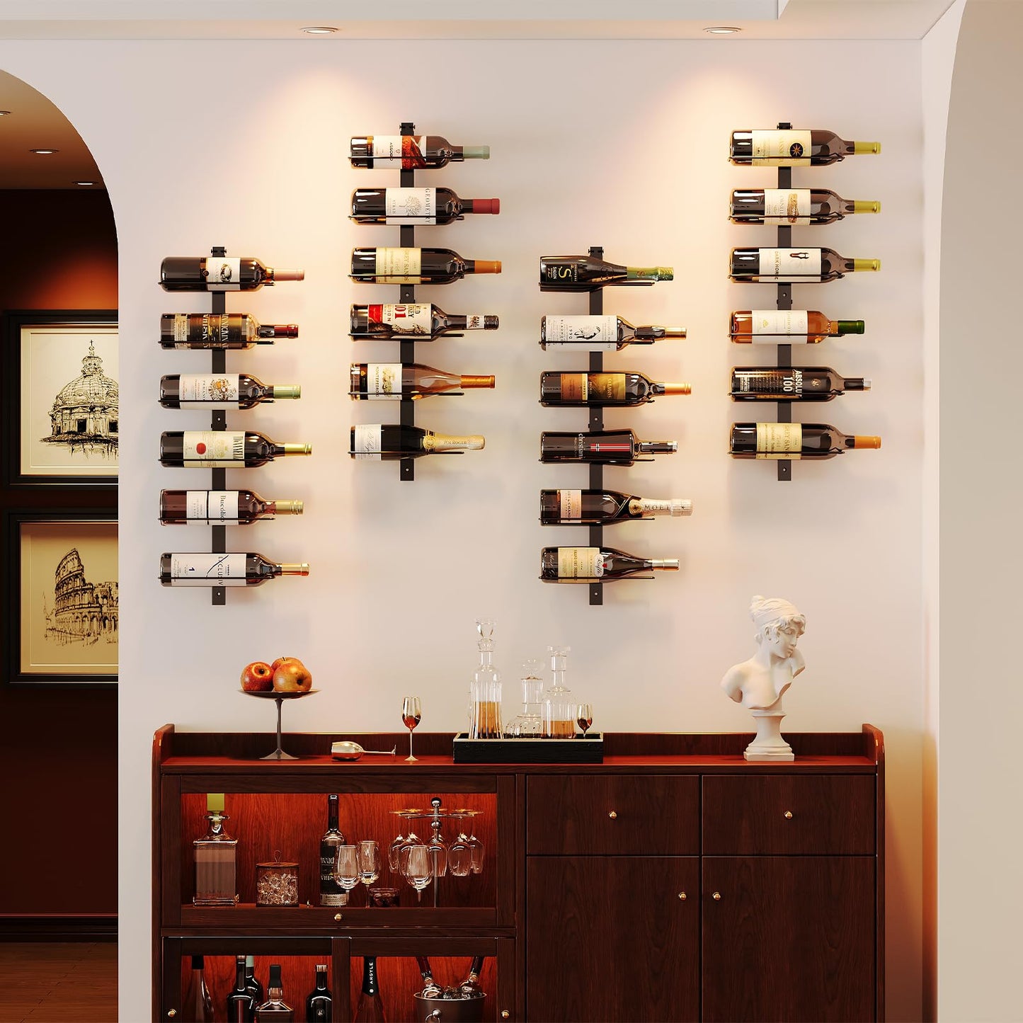 X-cosrack 24 Bottles Wall Mounted Wine Rack, Detachable Wall Hanging Bottle Holder, Use as One or Four, DIY Display, Storage Racks for Wine, for Restaurant, Bar, Cellar