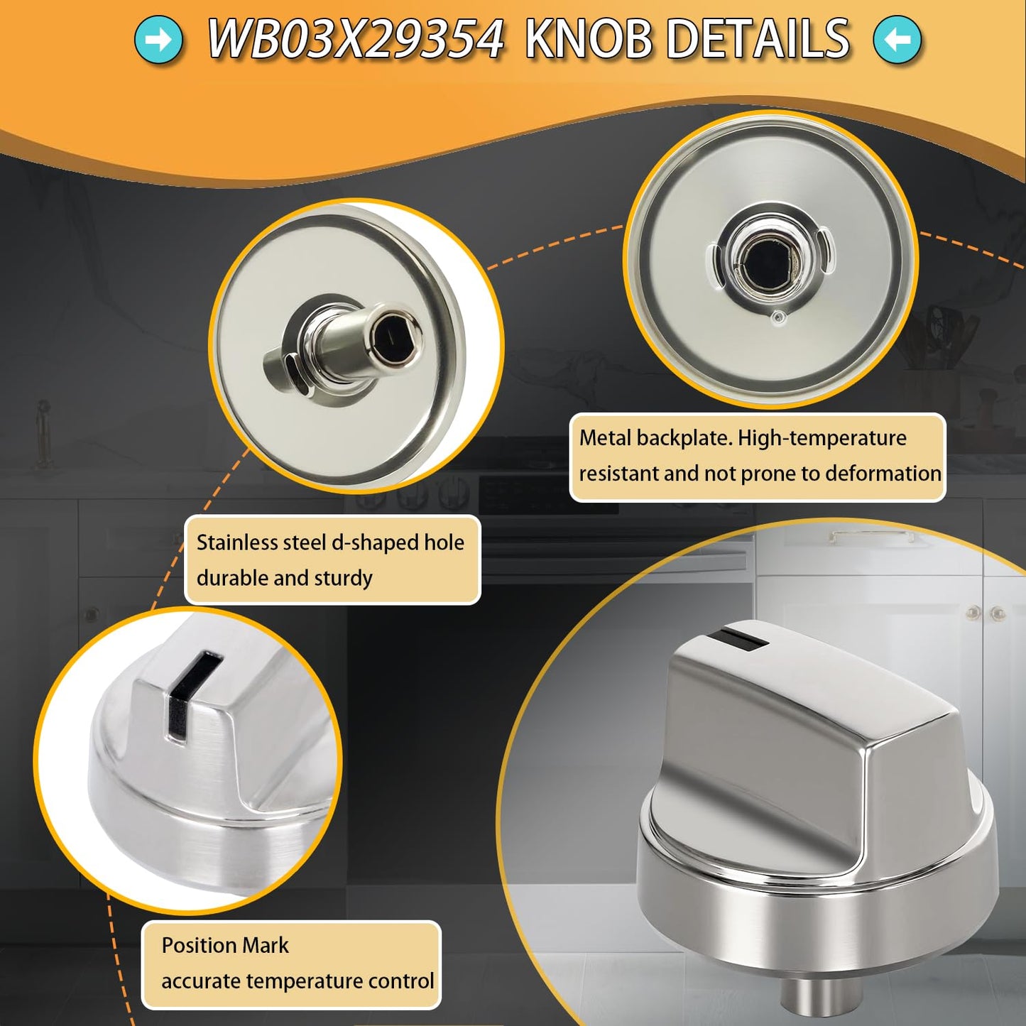 Upgraded WB03X29354 Gas Range Compatible with GE Profile Stove Knobs, Replacement for Part Number WB03X29354 AP6327766 4585908, Replaces PS12296156 EAP12296156, Fits Models PGP9030SL1SS PGP7030SL1SS