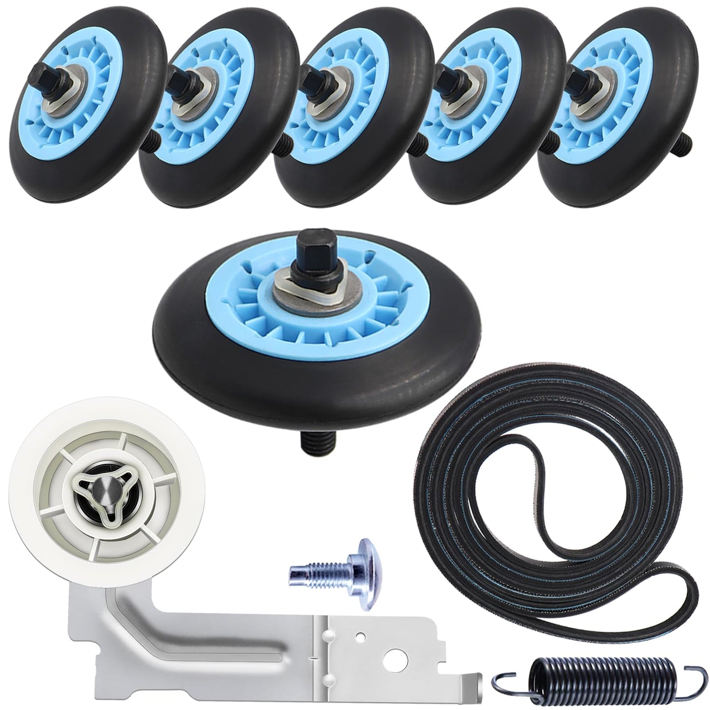 Upgraded Dryer Repair Kit Compatible with Samsung Dryer Roller Replacement Kit, for DC97-16782A Dryer Roller, DC93-00634A Idler Pulley, 6602-001655 Belt (6 Roller White Spacer)