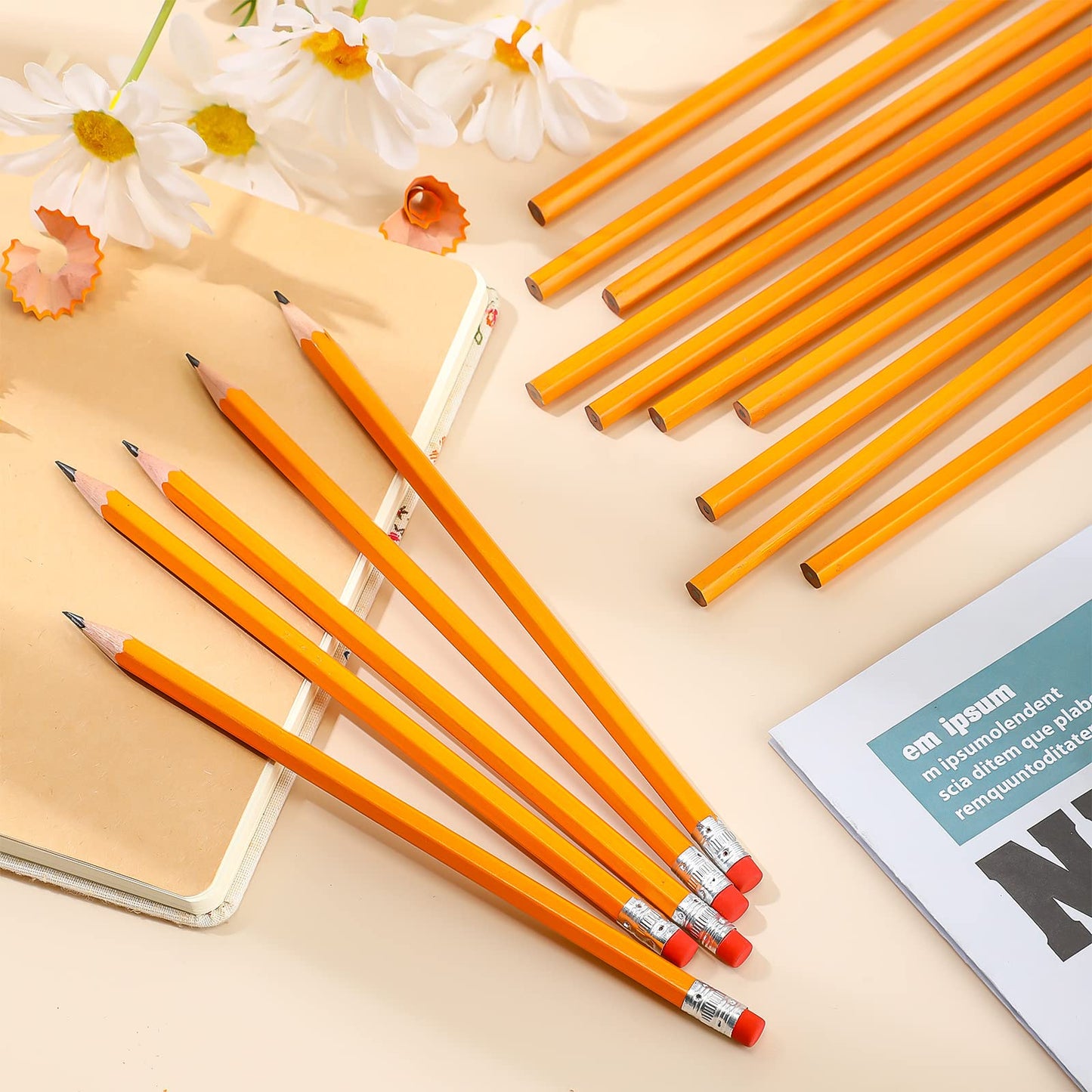 Fumete 400 Pcs Yellow Pencils Bulk with Erasers Unsharpened Wood 2 HB Pencil Wood Cased for Kids Students Office School Classroom Supplies