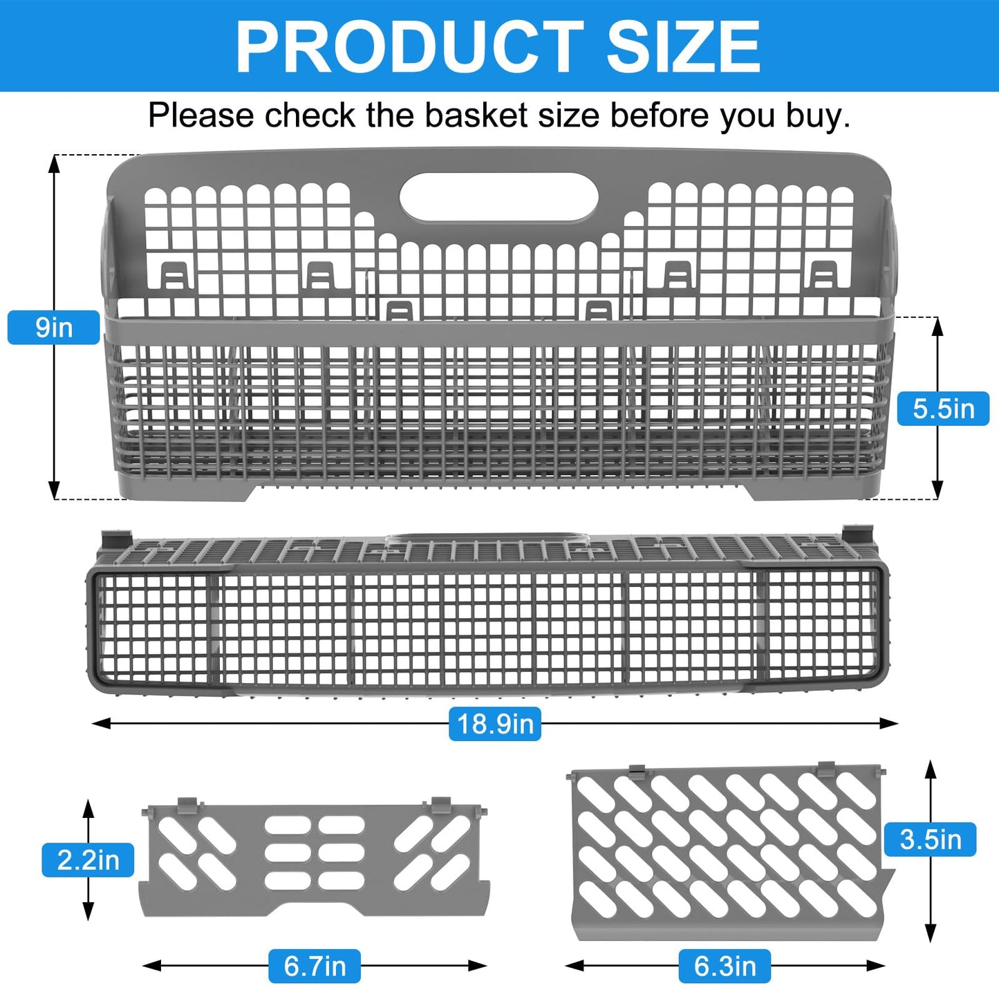 UPGRADED 8531233 WP8562043 Dishwasher Silverware Basket Replacement,Fits For Kitchenaid Kenmore Whirlpool Dishwasher Utensil Basket Parts KDFE104HPS0 KDTE334GPS0 Universal Dishwasher Cutlery Basket