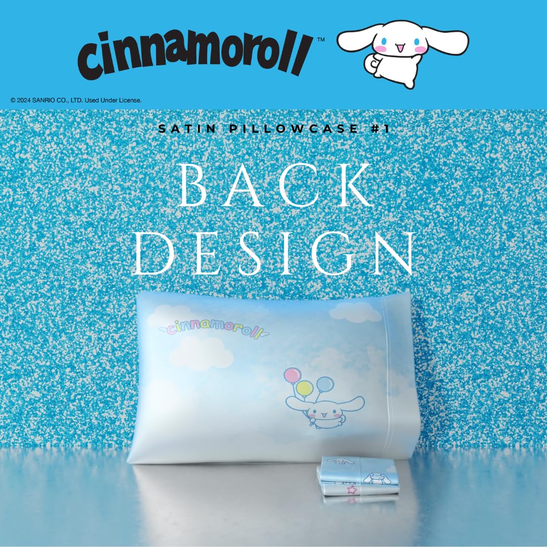Cinnamoroll Beauty Silky Satin Standard 2 Pack Reversible Pillowcase Cover 20x30 for Hair and Skin, (Officially Licensed Product) by Franco Collectibles