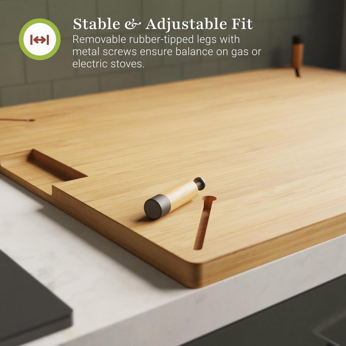 Prosumer's Choice Bamboo Stove Top Cover Board - Versatile Wooden Cutting Board for Kitchen with Adjustable Legs and Juice Grooves- Large Surface and Durable for Stoves, 27.2 x 21.4 x 3.1 Inches