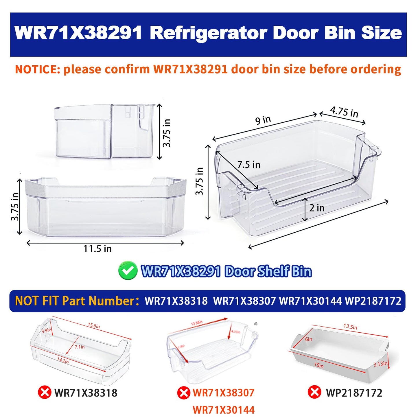 iouxvt WR71X38291 Refrigerator Door Shelf Bin Compatible with GE GFE24JSKGFSS GYE18JSLKFSS GWE19JSLGFSS, WR71X38291 Refrigerator Shelf Door Module Replace WR71X25043 AP7186348