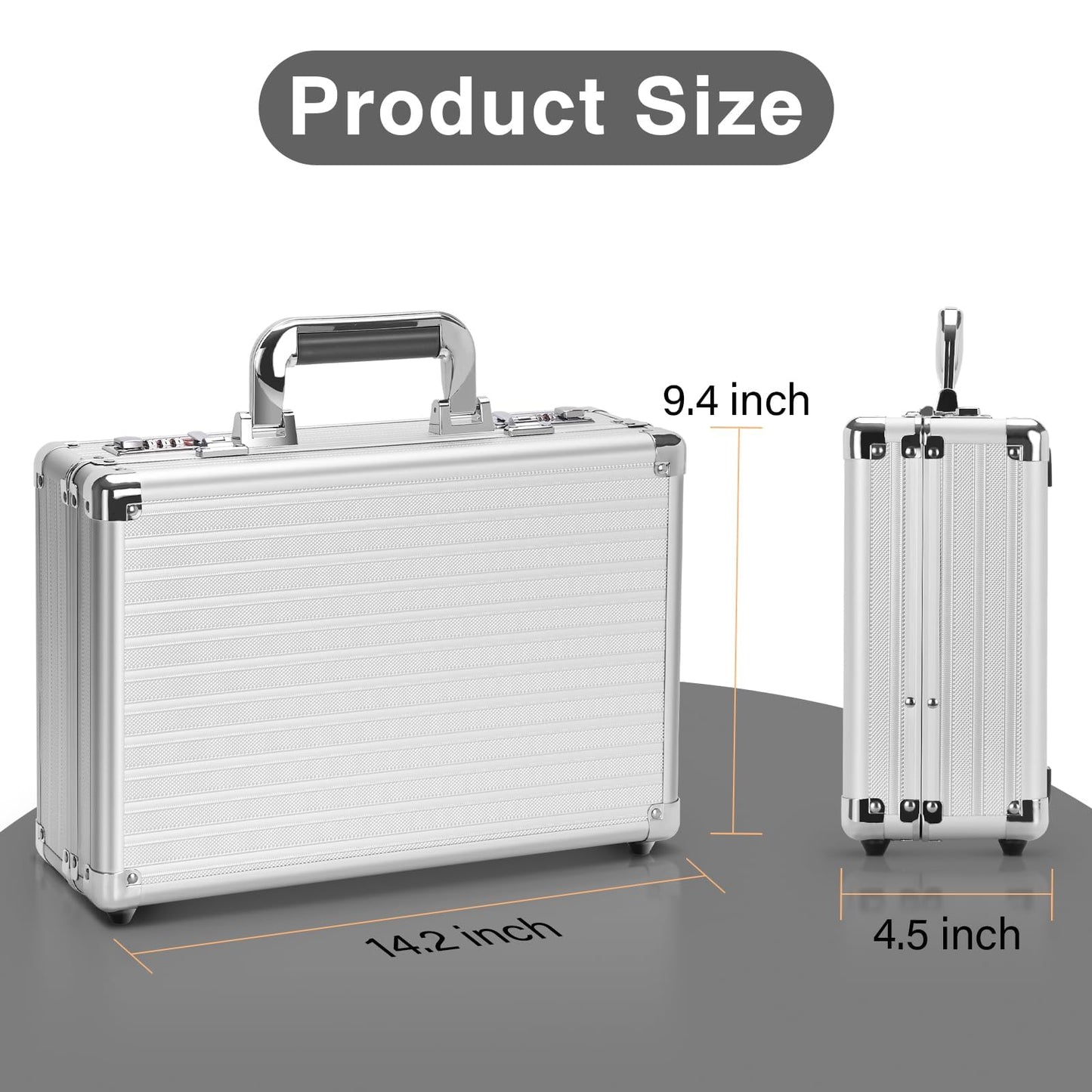 LOCKCURX Security Lock Boxes - 14.2 x 9.4 x 4.5 Inch Medium, Portable Locking Storage Totes with Dual Combination Locks, Medicine Lock Box, Lock Boxes for Personal Items, Cash & Briefcase - Silver