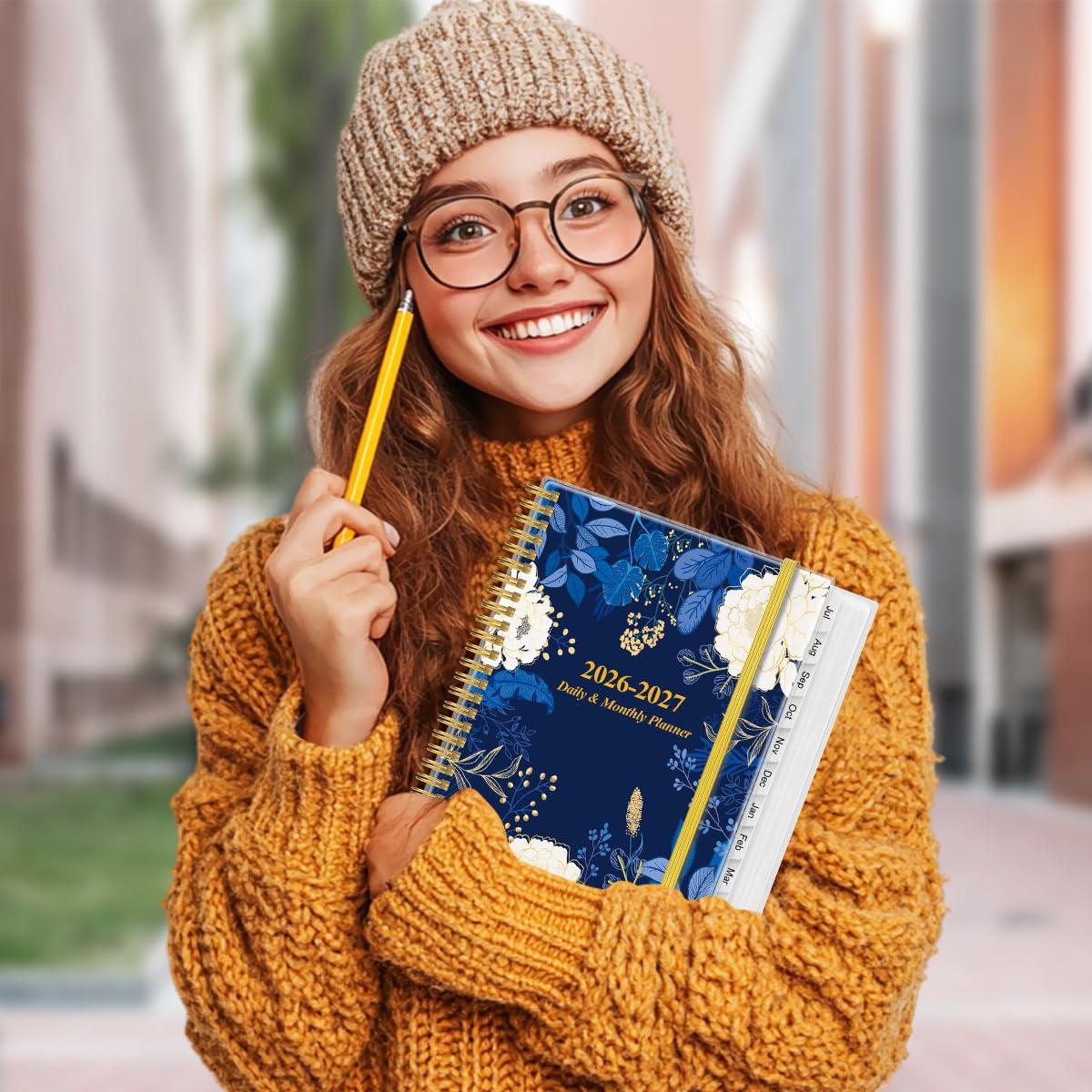 2026-2027 Daily & Monthly Planner - One Page Per Day, Daily Planner from July 2026 - June 2027, Planner 2026-2027 with 12 Monthly Tabs, 8.5" x 11", Blue Leaf Flower