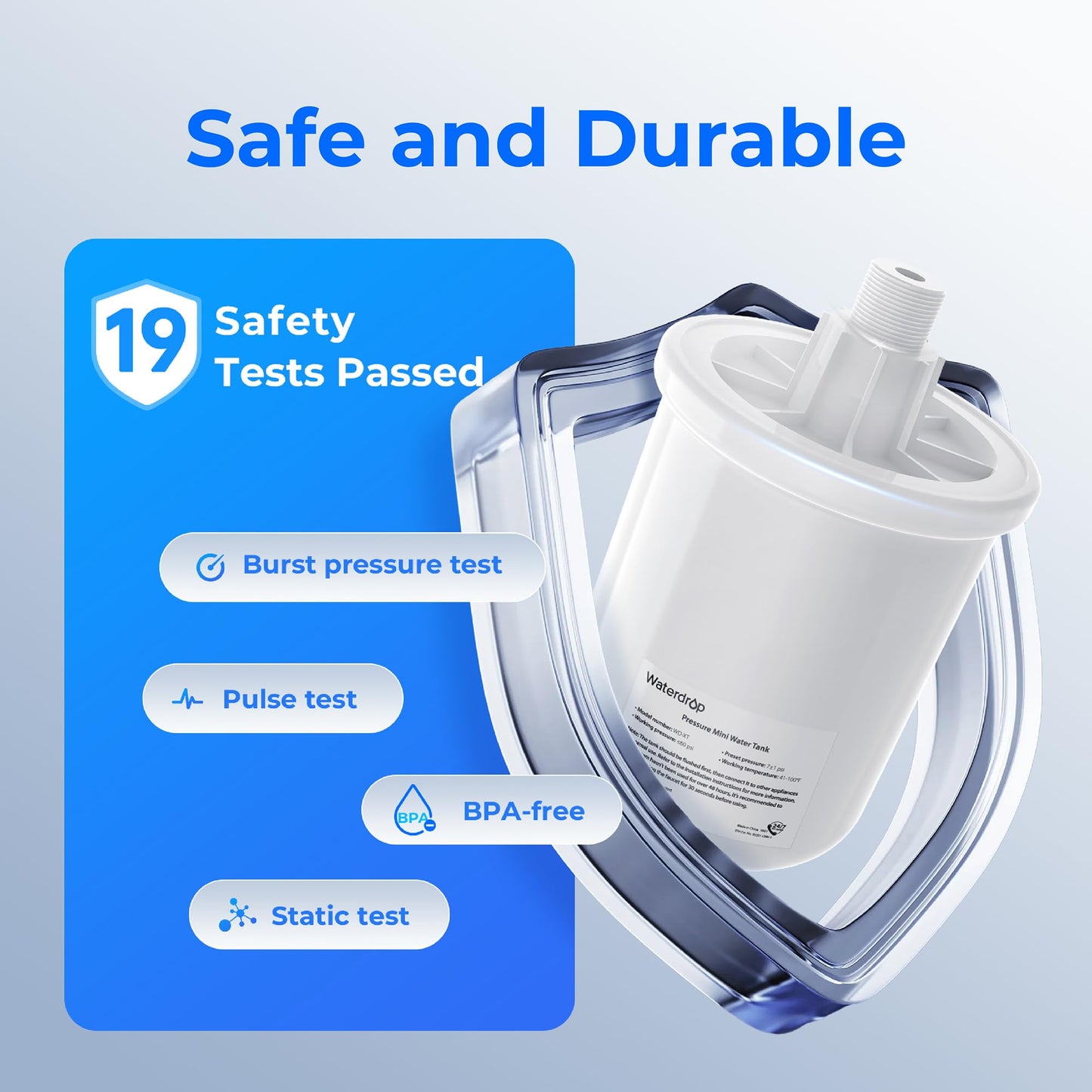 Waterdrop XT Small Water Pressure Tank, RO Pressure Tank for Waterdrop X/G3/G5 Series RO System to Connect the Refrigerator or Ice Maker, Fits 𝟑/𝟖" Water Tubing, BPA-Free, Built-in Diverter Valve
