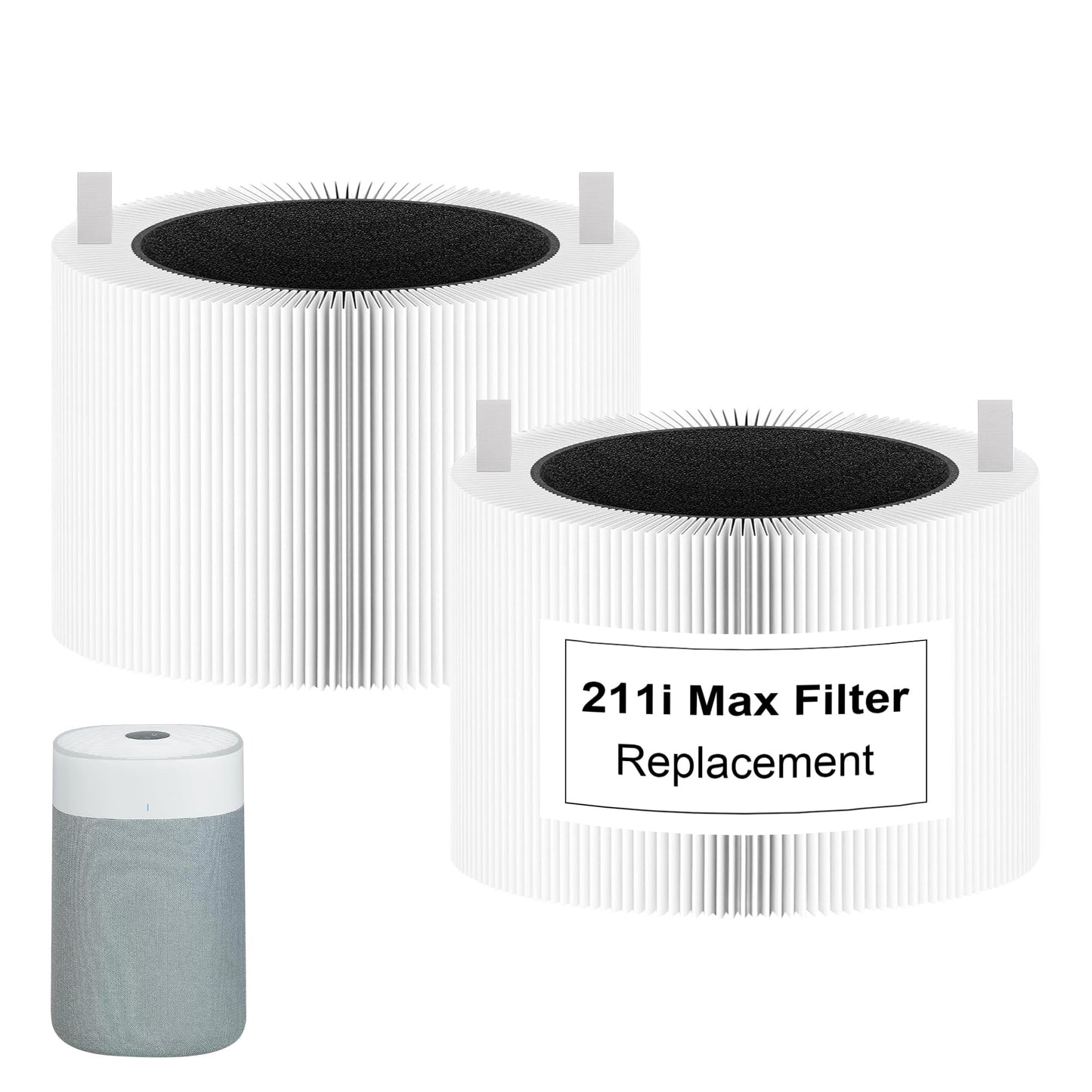 211i MAX Replacement Filter Compatible with Blue Pure 211i Max Air Purifier, HEPA and Activated Carbon Filters, White Replacement Part #F2MAX (2 Packs)