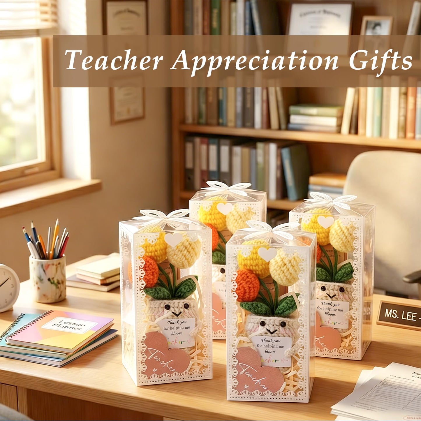 pengtai Teacher Appreciation Gifts for Women Set of 4,Teacher Appreciation Gifts in bulk,End of Year Teacher Gifts with Positive Dolls Crystal Keychains Heart Bookmarks