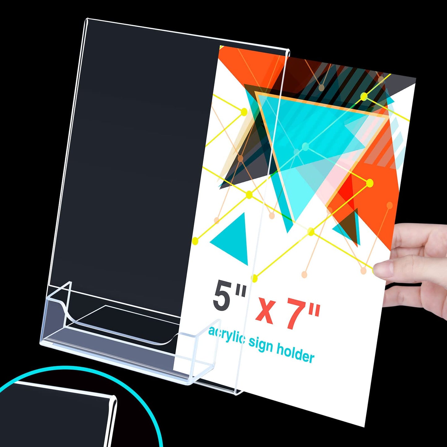 Remerry 12 Pcs Acrylic Sign Holder with Business Card Holder Slanted Paper Stand Clear Brochure Display Stand Heavy Duty Plastic Signs for Office Table Advertisement Flyer (5 x 7 Inch)