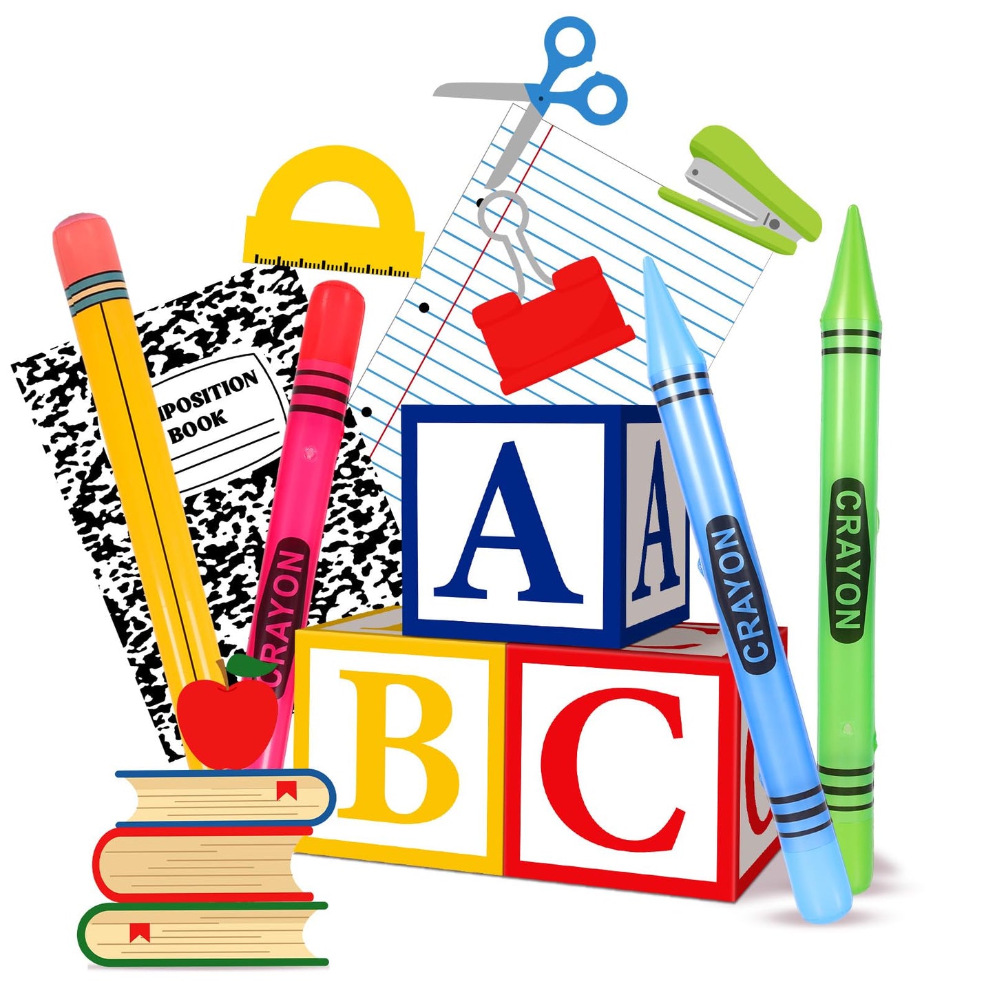 Resholder 14 Pcs Giant School Theme Party Decorations ABC Alphabet Party Favor Box Large Inflatable Pencil Crayon for Celebration Back to School Birthday Decoration