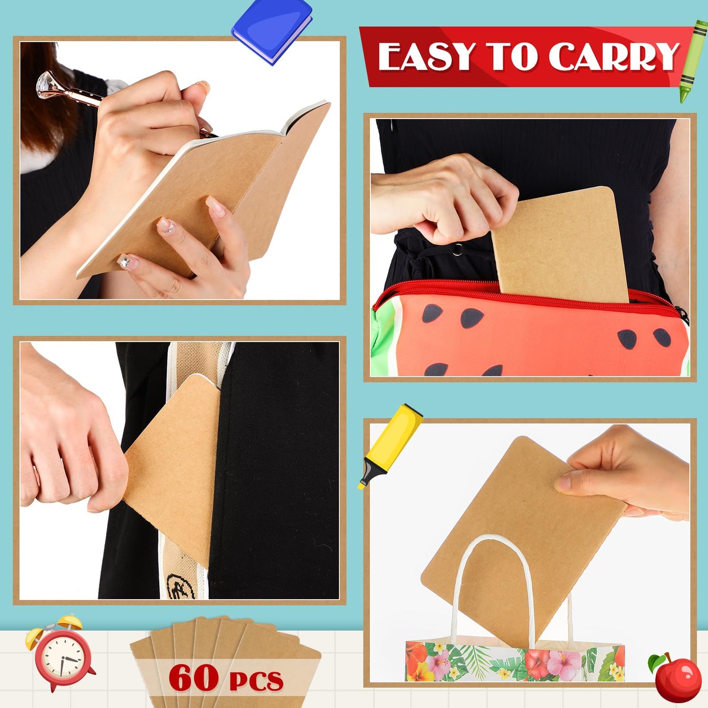 Colarr 60 Pcs Mini Notebooks 5.5 x 4 Inch 30 Sheets Small Journal Bulk Blank Lined Notebook Small Kraft Paper Book Bulk Student Classroom Office Back to School Supplies(Brown)