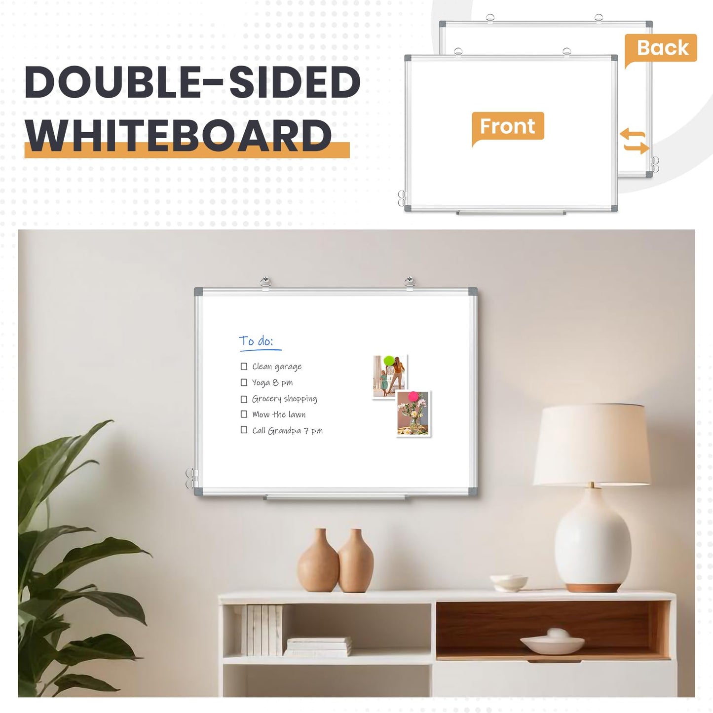 QUEENLINK Double-Sided Magnetic White Board, 20"x30" Dry Erase Whiteboard for Wall with Aluminum Frame Presentation Board for School, Office and Home