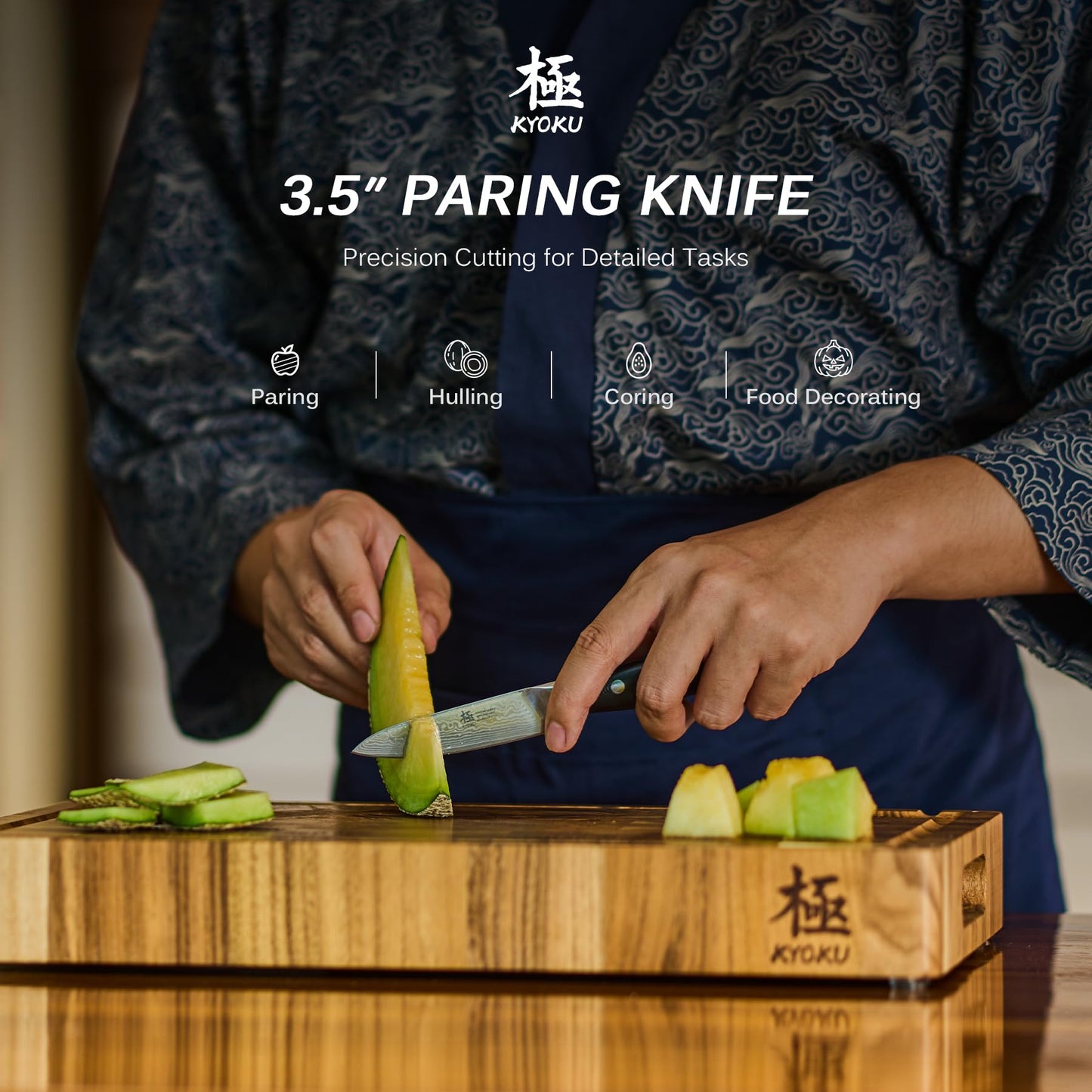 KYOKU Paring Knife - 3.5" - Shogun Series - Japanese Style VG10 Steel Core Damascus Blade - with Sheath & Case