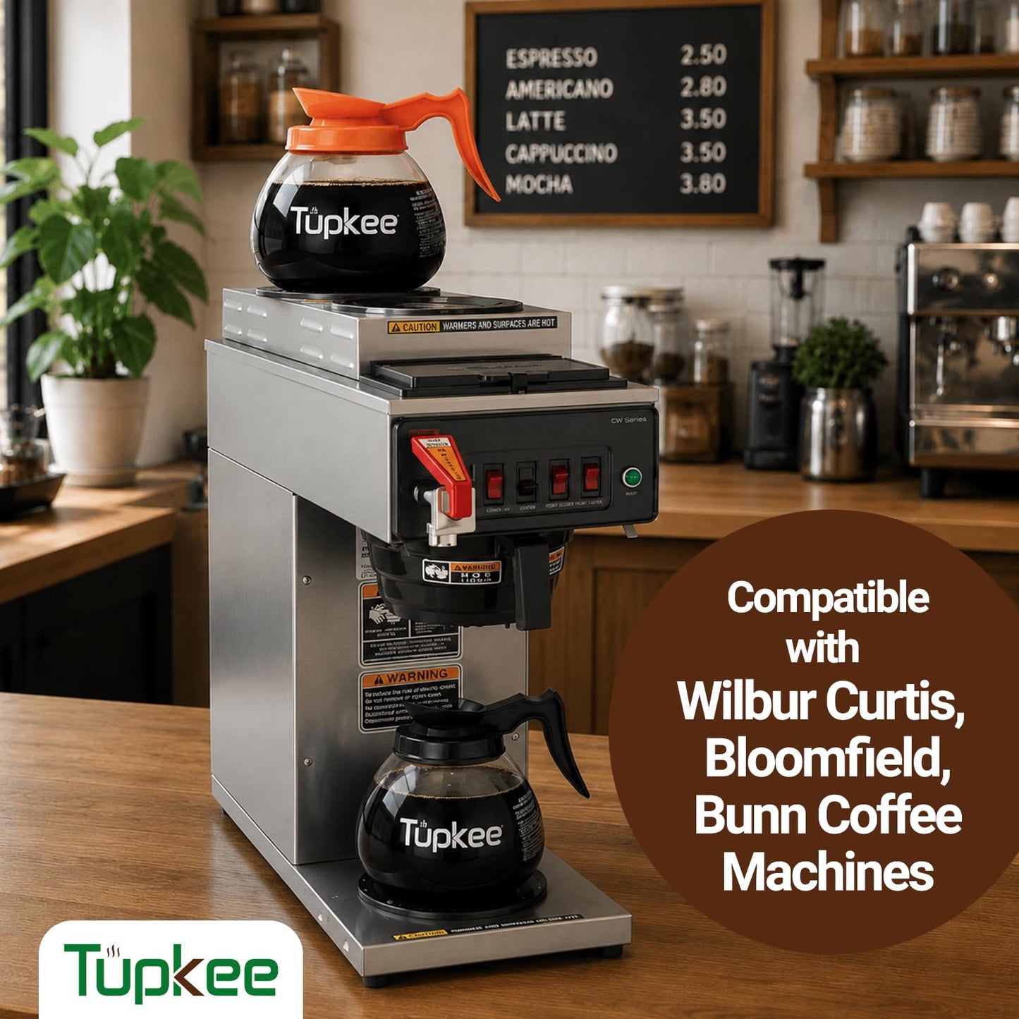 Tupkee Commercial Coffee Pot Replacement - SHATTER-RESISTANT Restaurant Glass Decanter Carafe - 64 oz 12 Cup, Black Handle/Regular, Compatible with Wilbur Curtis, Bloomfield, Bunn Coffee Pot