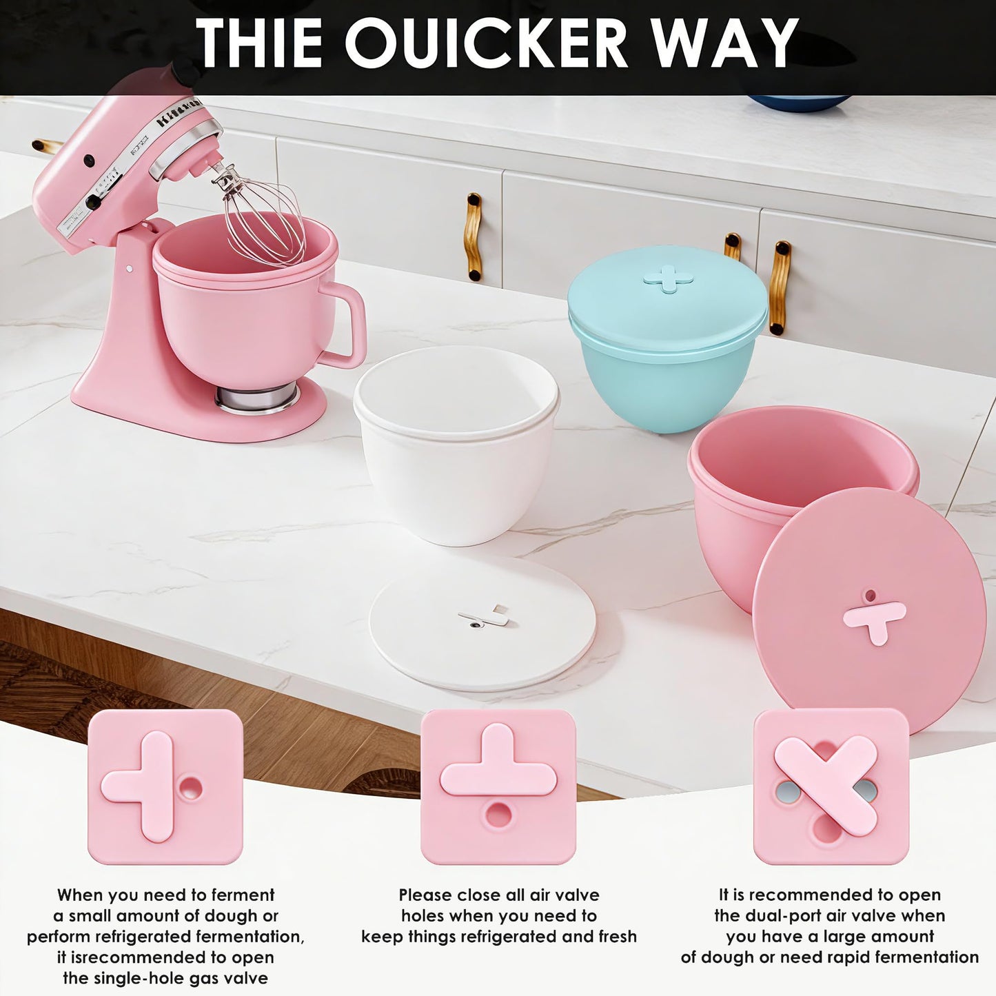5 Qt silicone liners for kitchenaid stand mixer, Silicone Bowl Liners with Lids, Kitchen Aid Accessories and Attachments for Baking and Cooking (3pcs) thicken