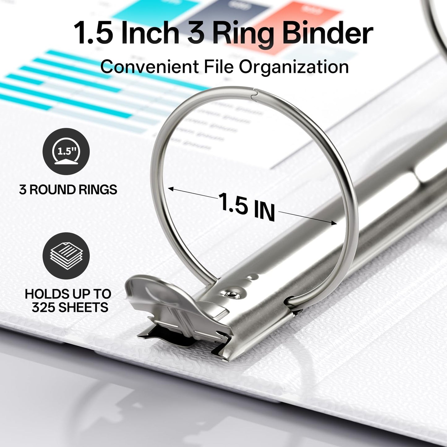 GNL 1.5 Inch 3 Ring Binders Economy 10 Packs White, 1 1/2" Three Ring (Fits 325 Sheets of 8.5x11 Paper) Clear View PVC-Free & Non-Stick for School or Office Supplies